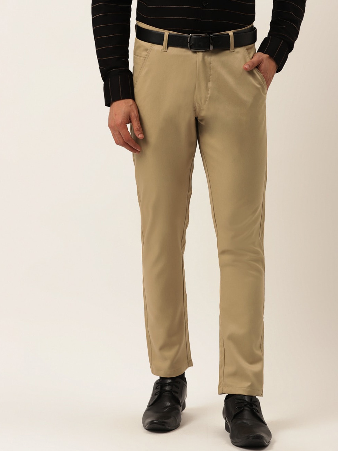 

JAINISH Men Mid-Rise Relaxed Tapered Fit Easy Wash Pure Cotton Formal Chinos Trousers, Beige