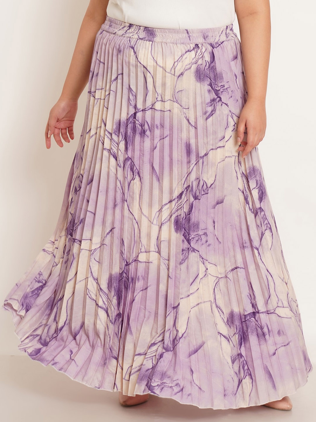 

U&F Beyond Plus Size Abstract Printed Maxi Flared Skirts, White