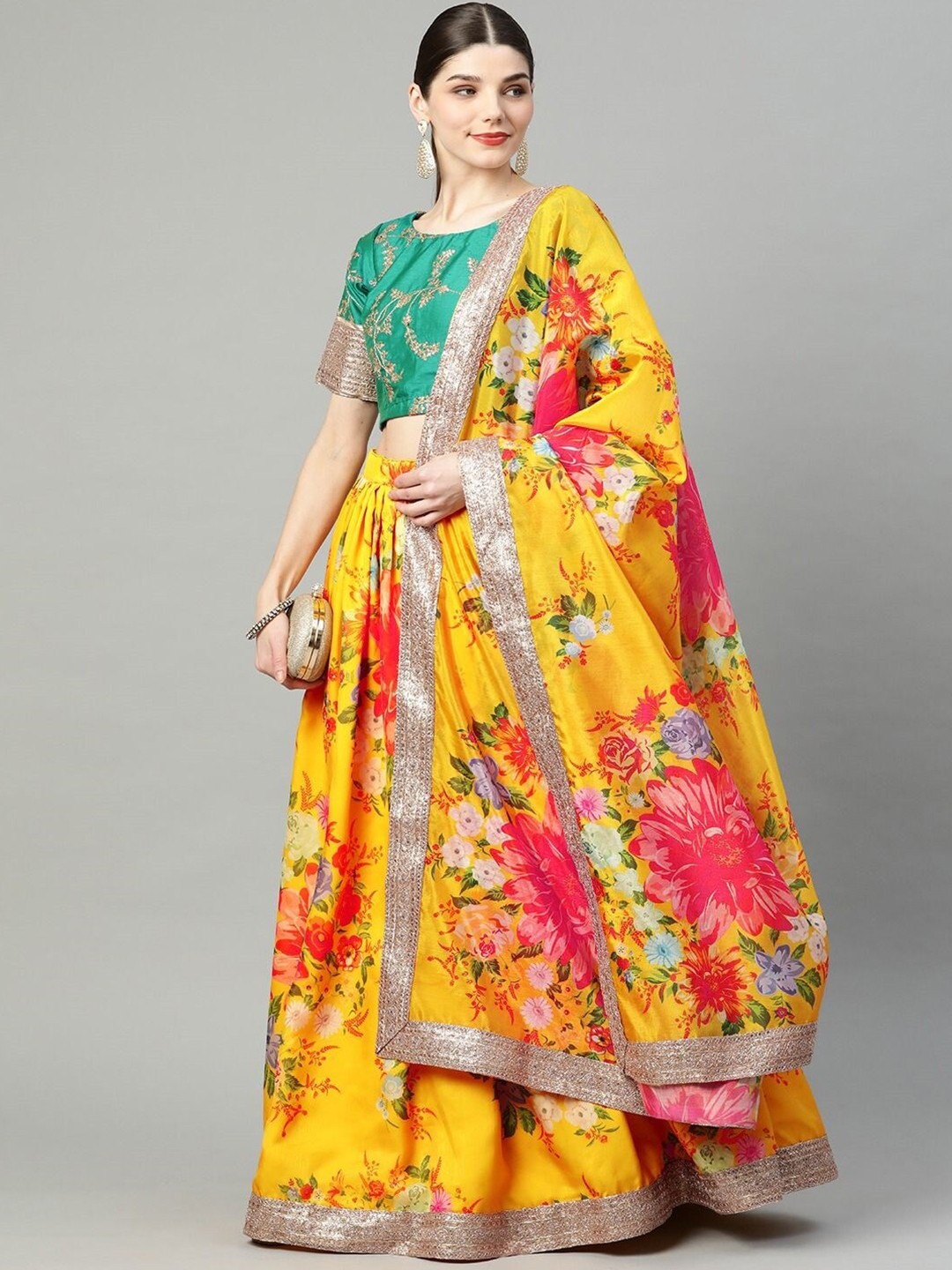 

Zeel Clothing Printed Semi-Stitched Lehenga & Unstitched Blouse With Dupatta, Yellow