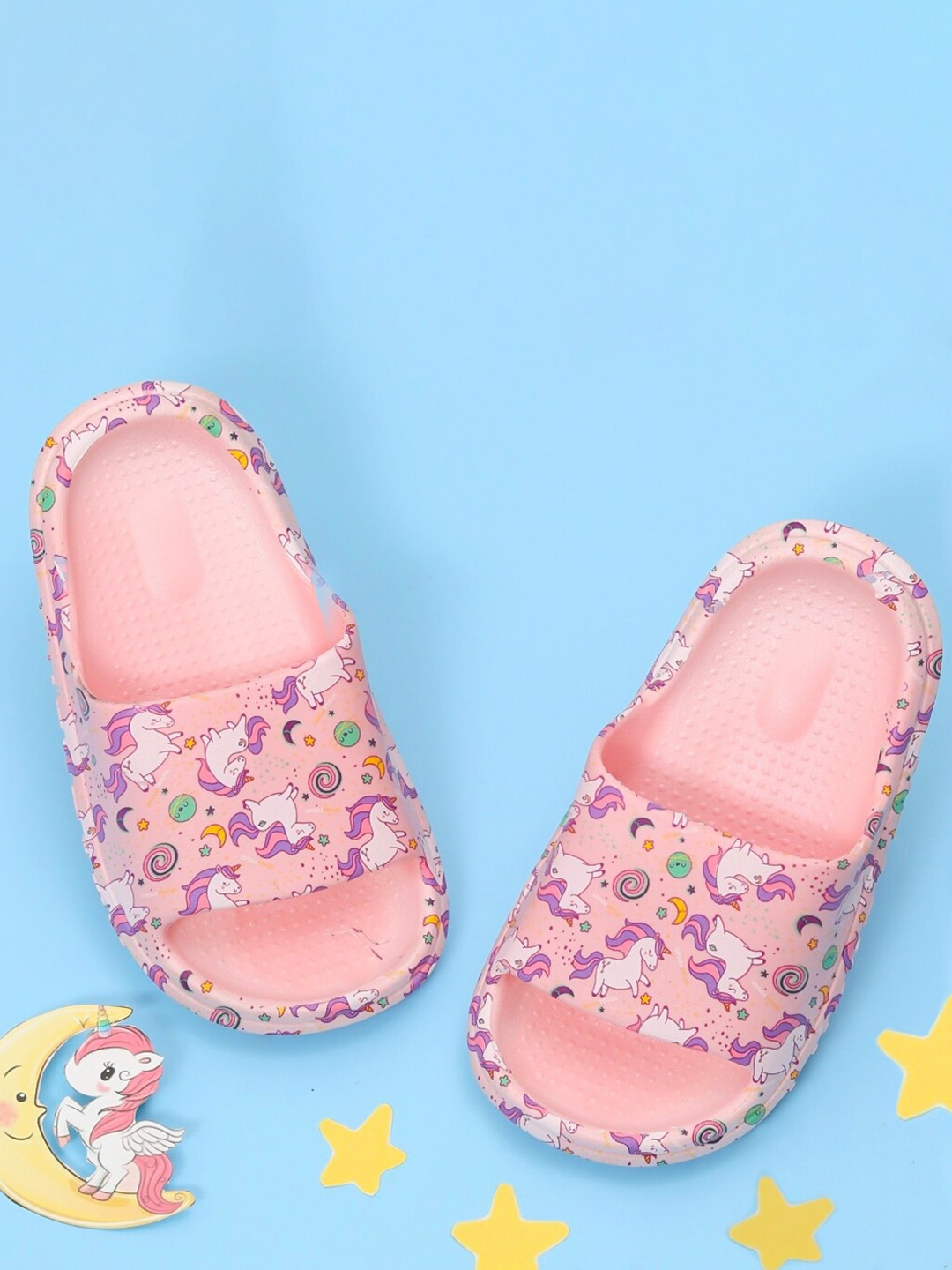 

Yellow Bee Girls Unicorn Printed Sliders, Pink