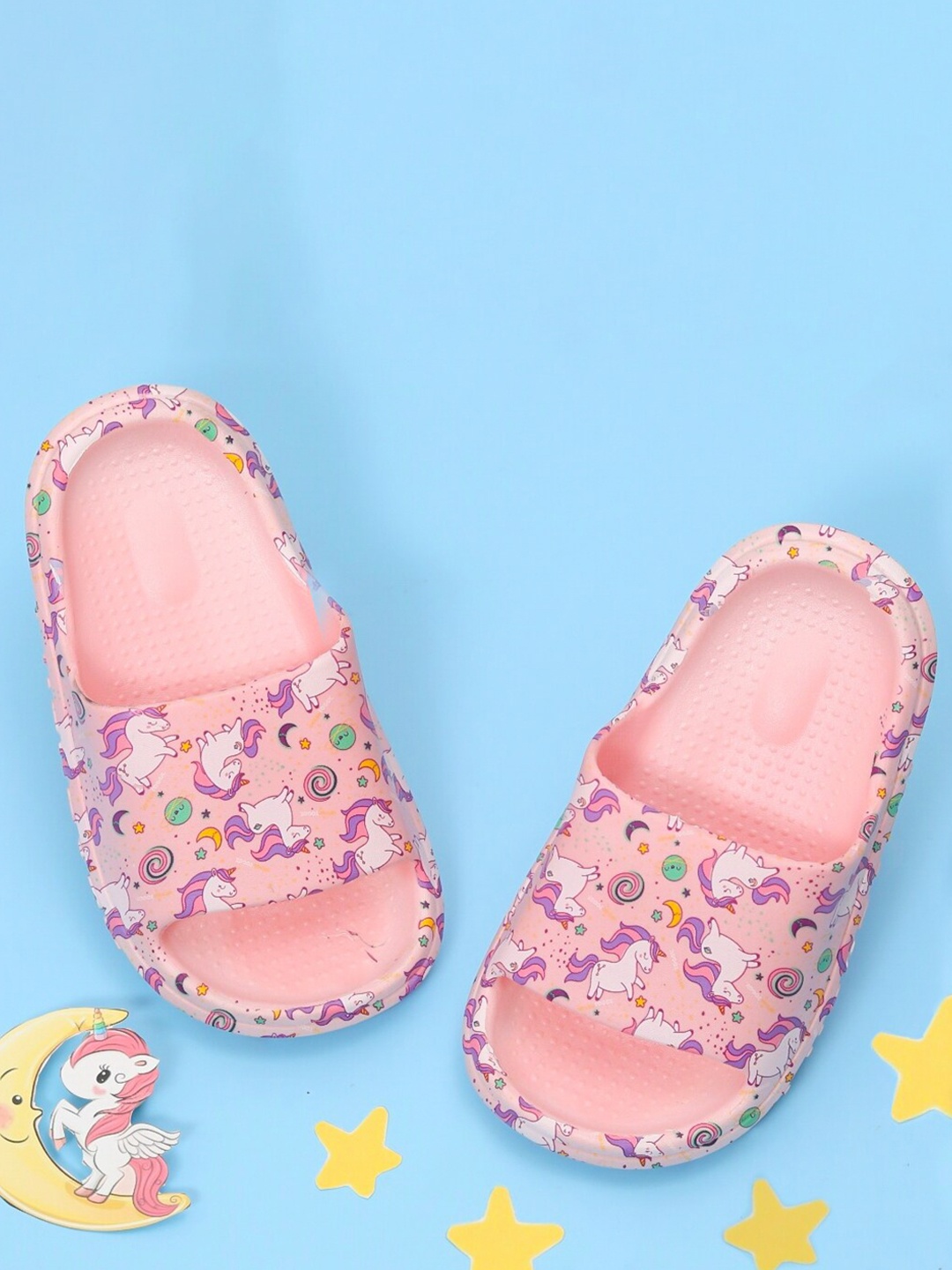 

Yellow Bee Girls Unicorn Printed Sliders, Pink