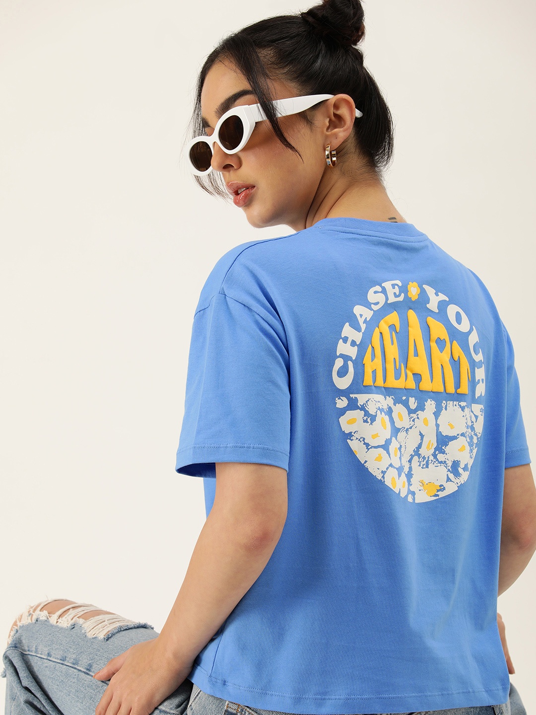 

Kook N Keech Women Graphic Printed Drop-Shoulder Sleeves T-shirt, Blue
