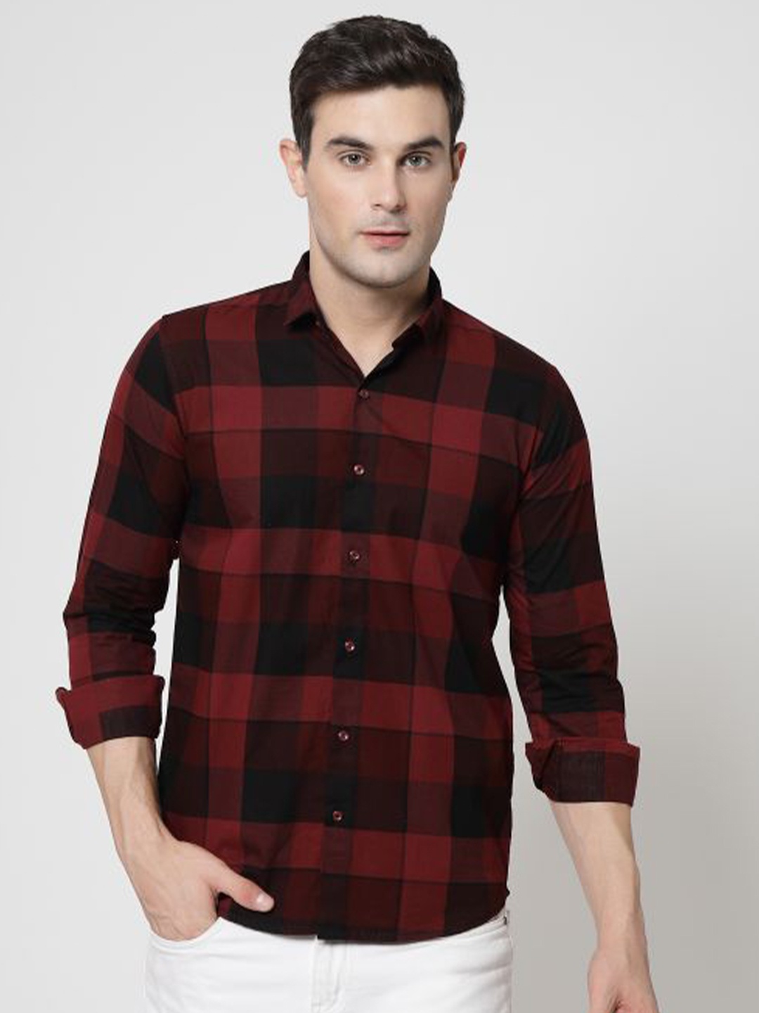 

ADWYN PETER New Buffalo Checked Cotton Casual Shirt, Maroon