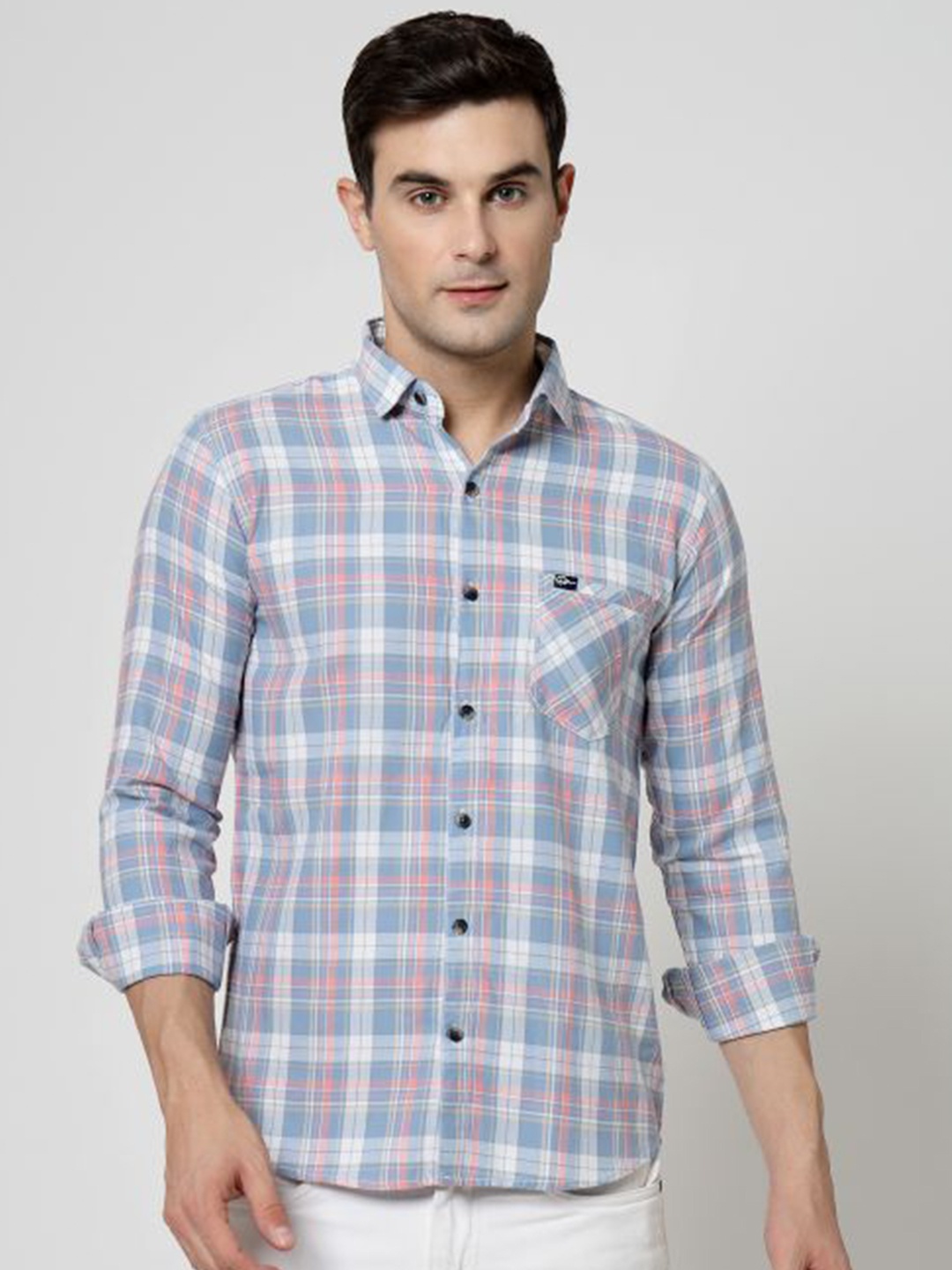 

ADWYN PETER New Tartan Checked Cotton Casual Shirt, Blue