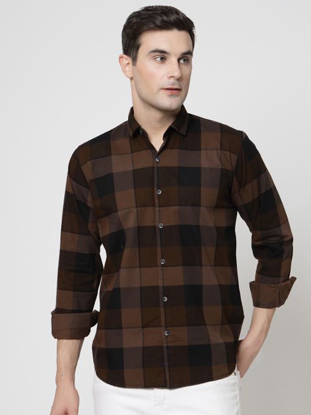 

ADWYN PETER New Buffalo Checked Cotton Casual Shirt, Brown