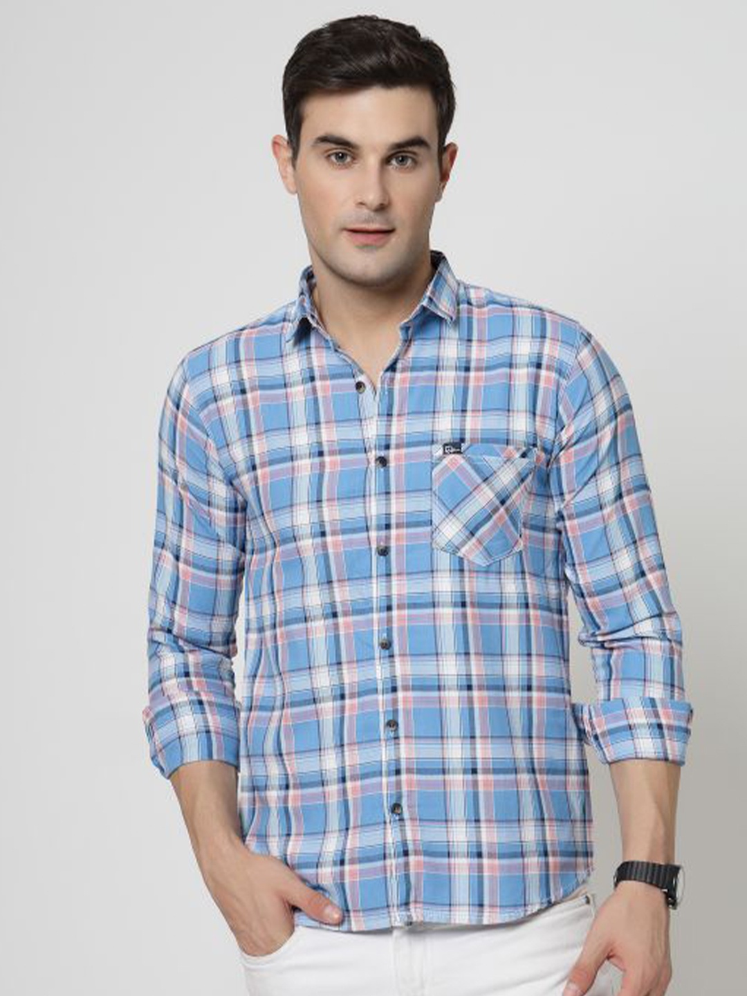 

ADWYN PETER New Tartan Checked Cotton Casual Shirt, Blue