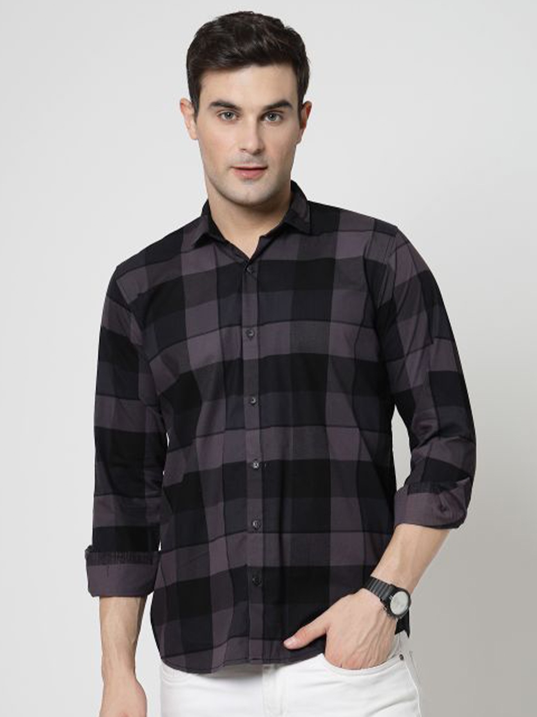 

ADWYN PETER New Buffalo Checked Cotton Casual Shirt, Black