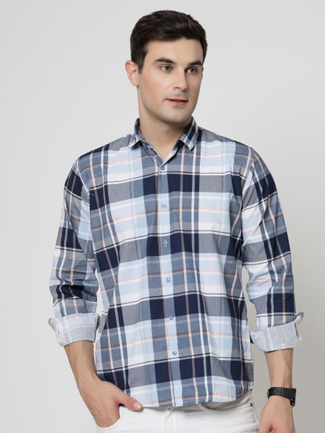 

ADWYN PETER New Tartan Checked Cotton Casual Shirt, Blue