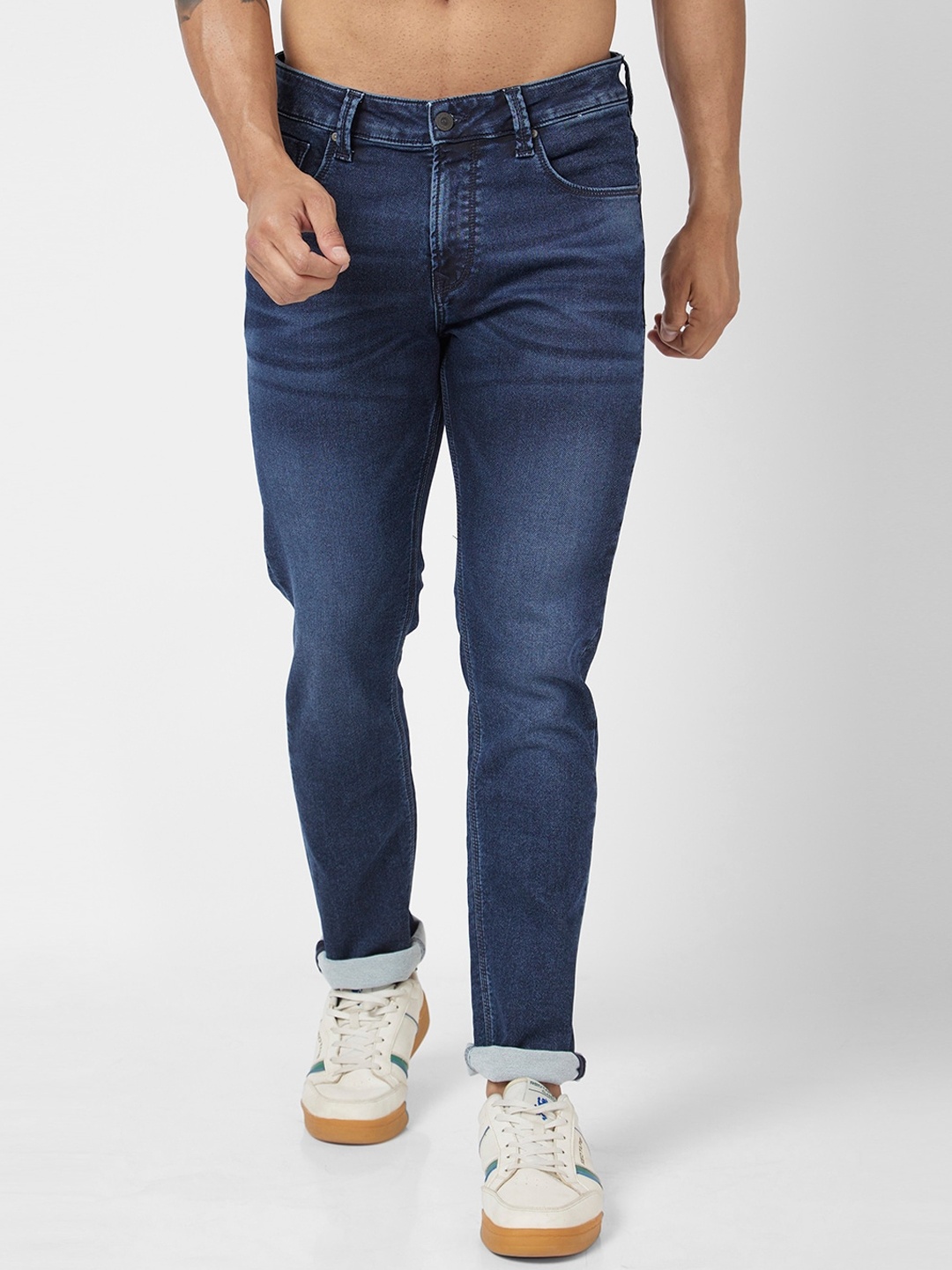 

SPYKAR Men Skinny Fit Low Rise Clean Look Light Fade Stretchable Jeans, Blue
