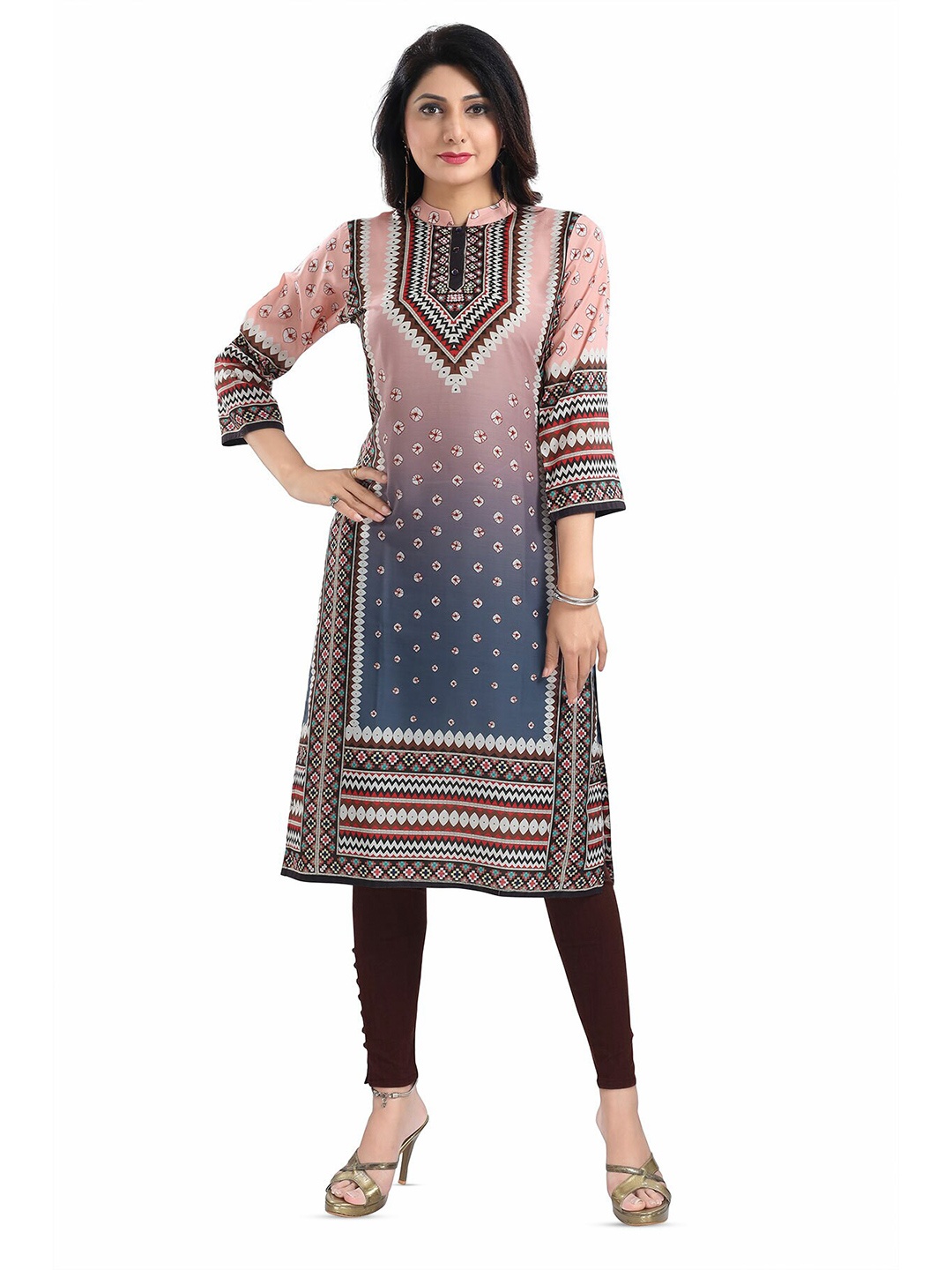 

keshubaba Ethnic Motifs Printed Straight Kurta, Peach