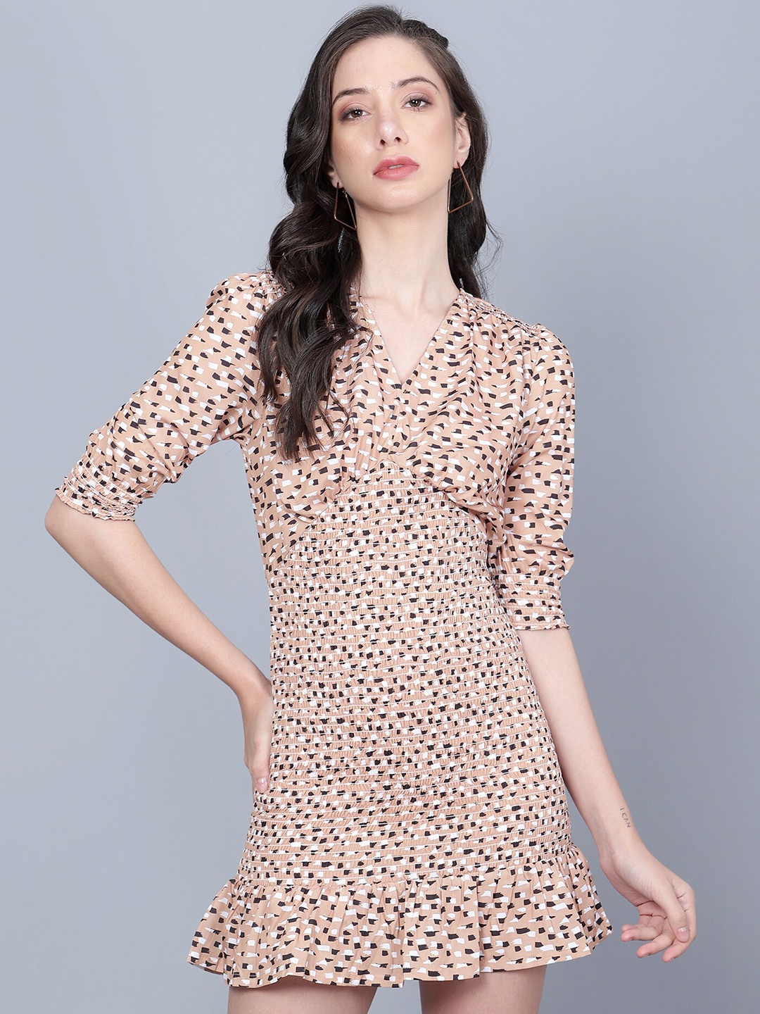 

Roadster Printed Fit & Flare Dress, Brown