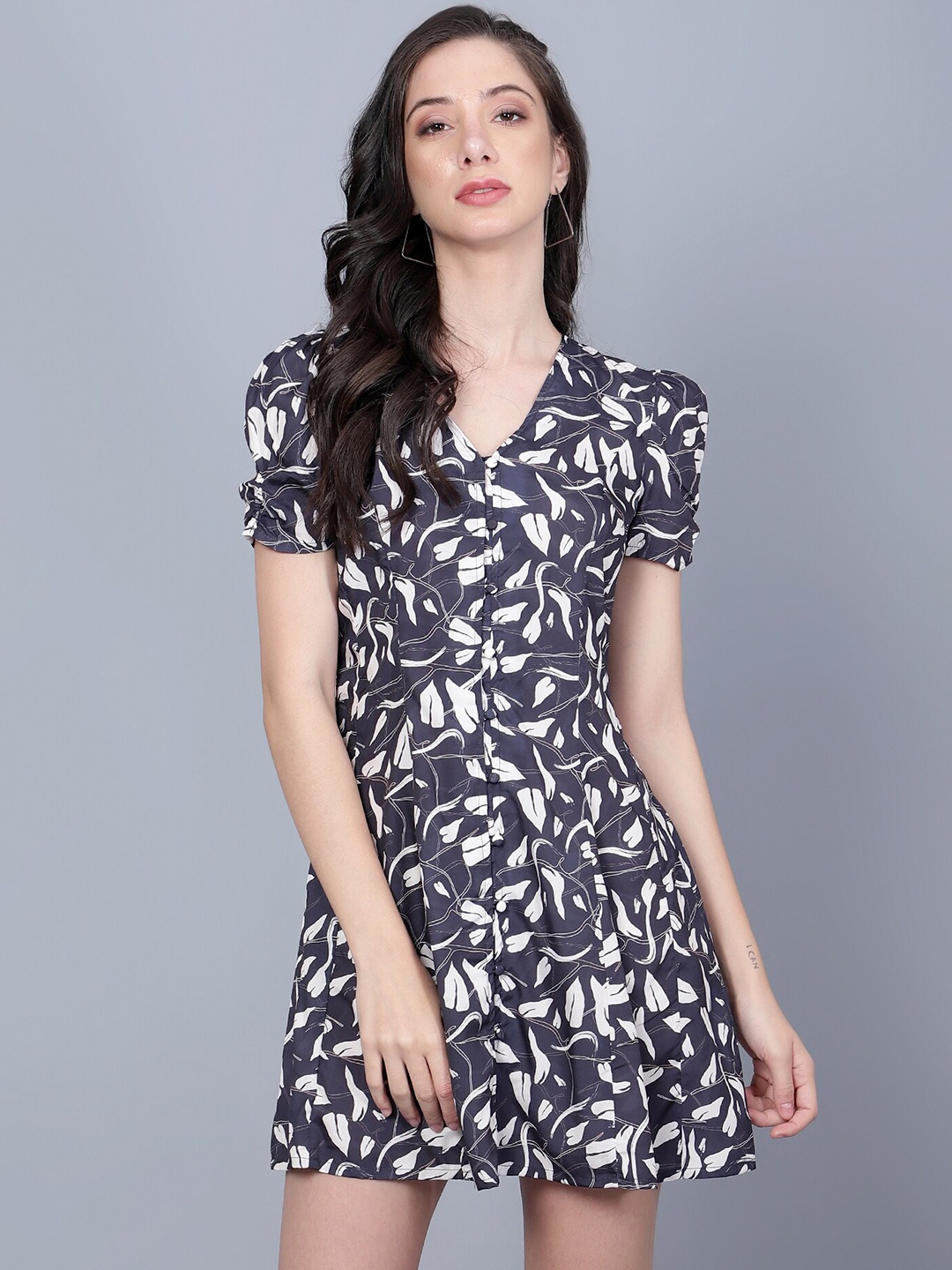 

Roadster Floral Printed A-line Mini Dress, Black