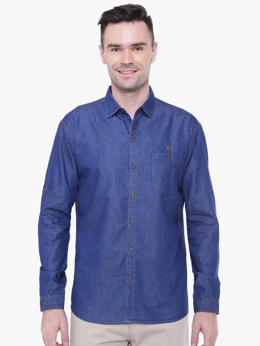 

Kuons Avenue Smart Slim Fit Denim Weave Denim Casual Shirt, Blue