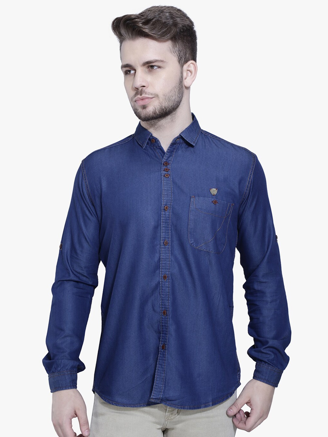 

Kuons Avenue Smart Slim Fit Denim Weave Denim Casual Shirt, Blue