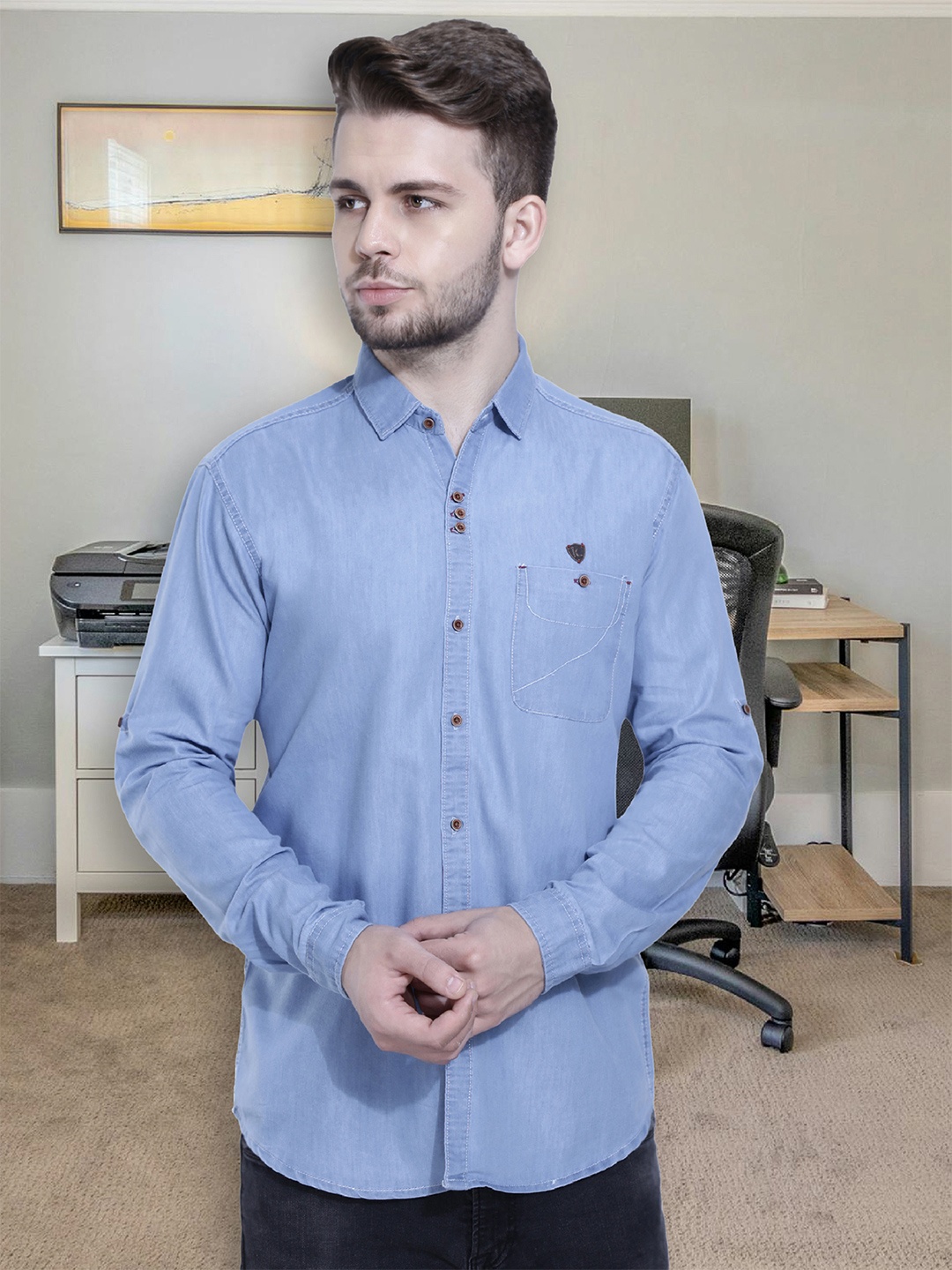 

Kuons Avenue Spread Collar Smart Slim Fit Opaque Casual Shirt, Blue