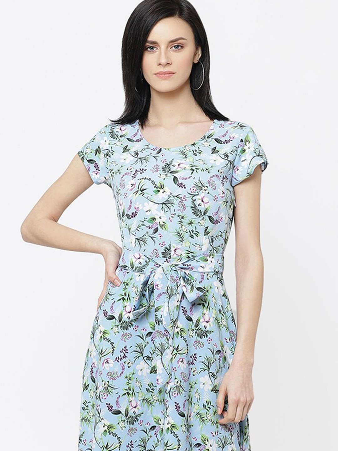

DressBerry Floral Printed V-Neck Belted Maxi Dress, Blue