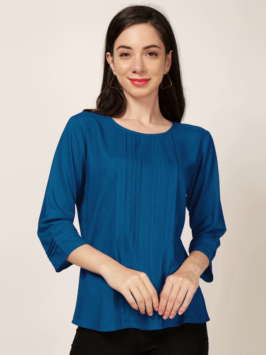 

PATRORNA Blue Round Neck Regular Top