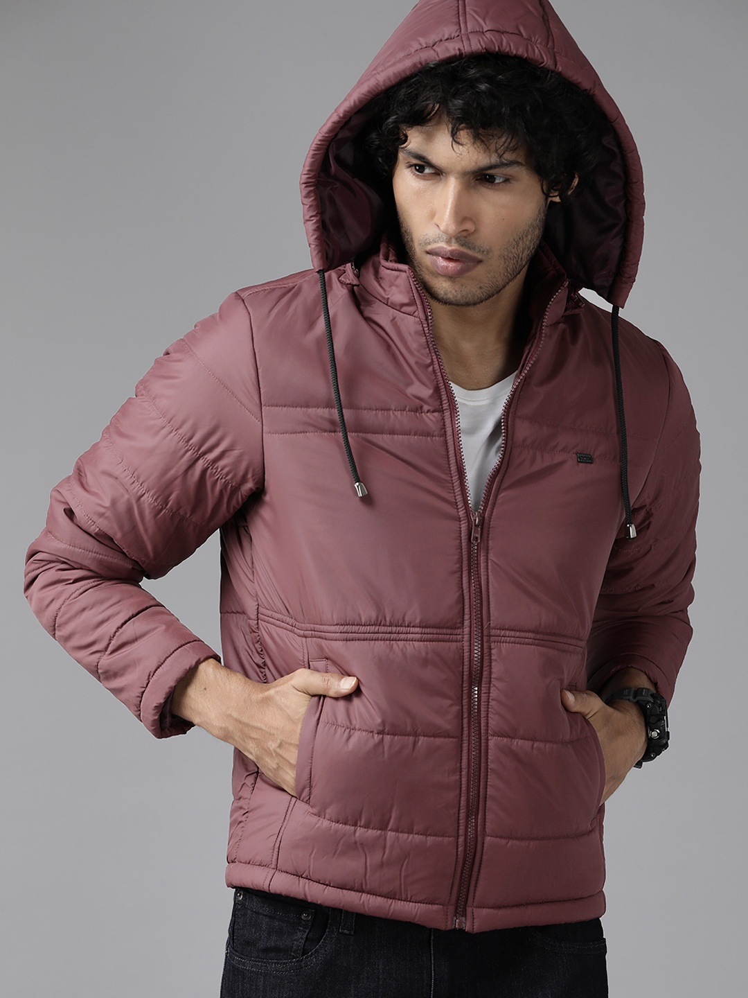 

The Roadster Lifestyle Co. Men Hooded Padded Jacket, Burgundy