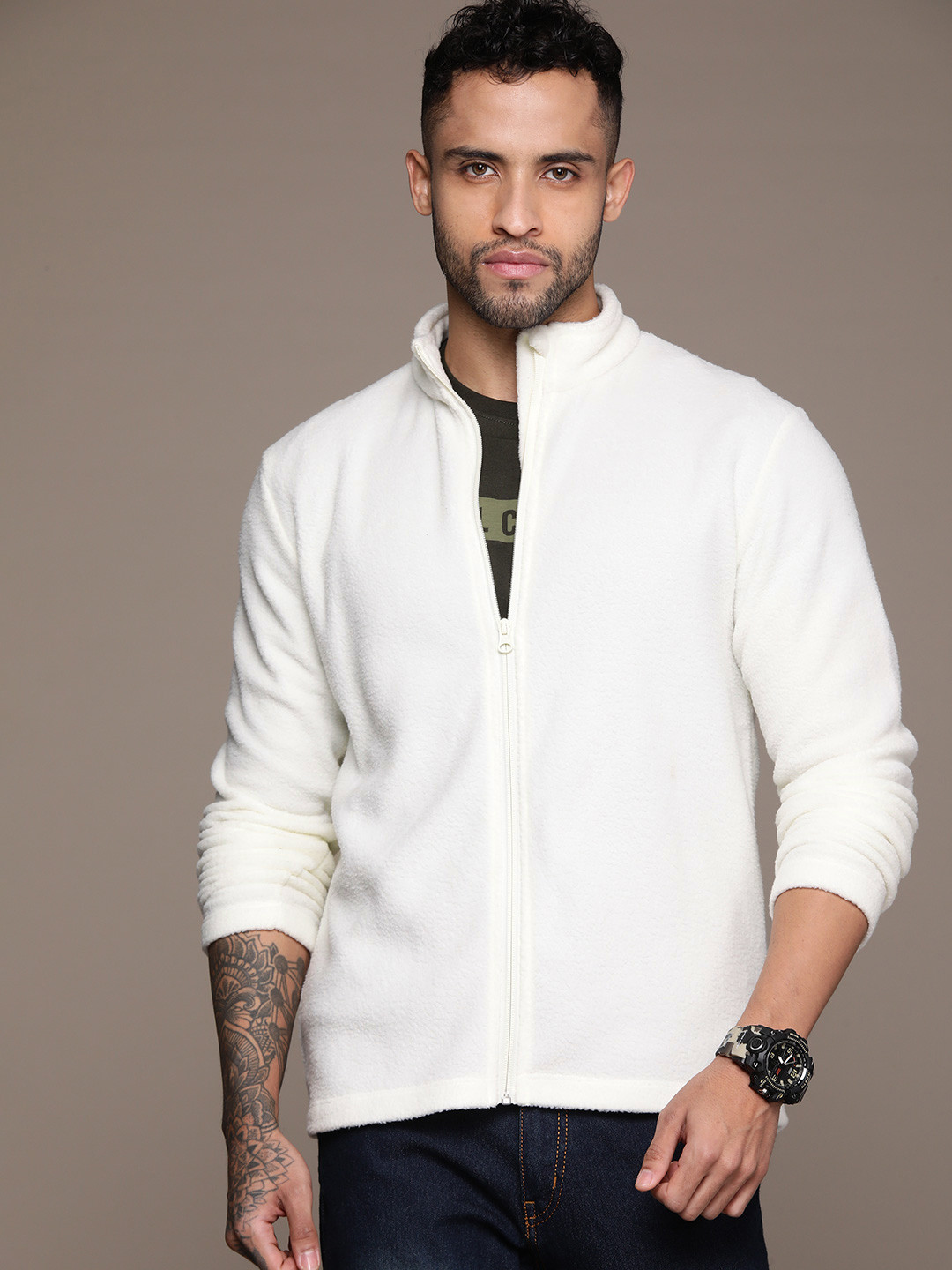 

The Roadster Lifestyle Co. Fleece Front-Open Zip Sweatshirt, White