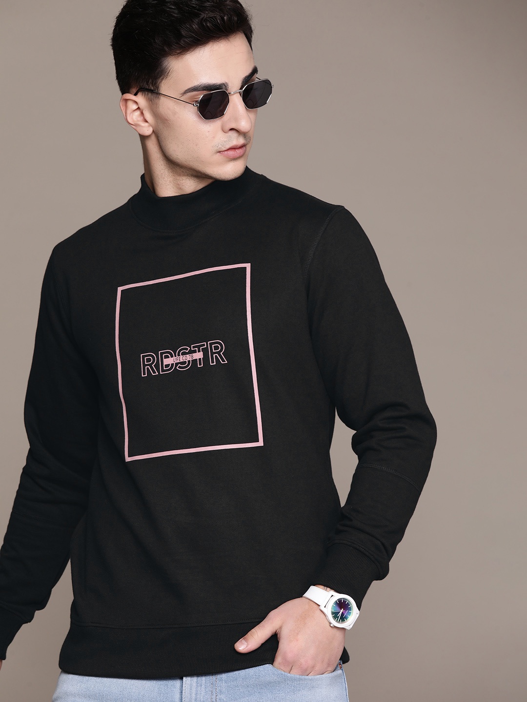 

The Roadster Lifestyle Co. High Neck Printed Sweatshirt, Black