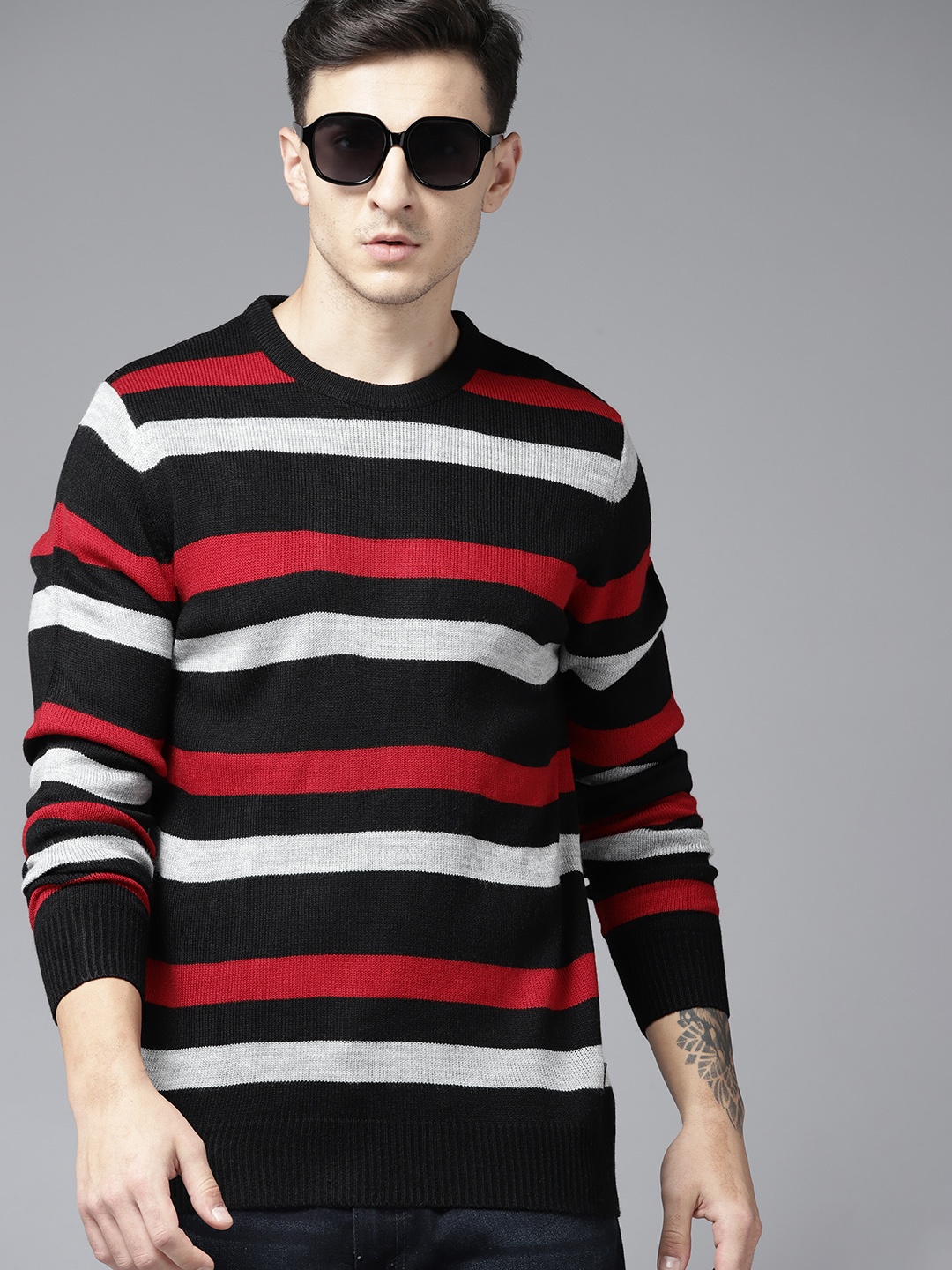 

The Roadster Lifestyle Co. Pure Acrylic Striped Pullover, Black