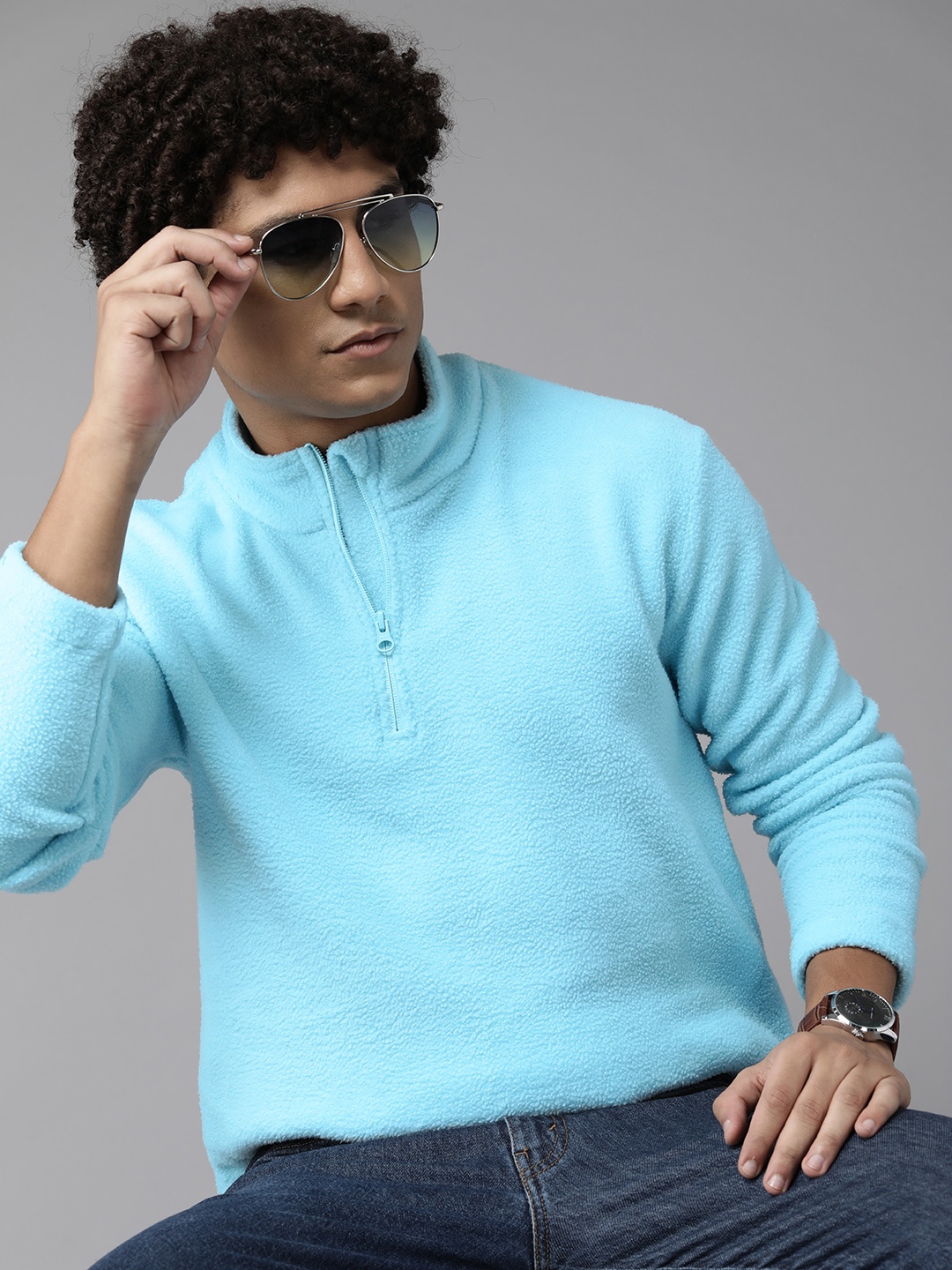 

The Roadster Lifestyle Co. Mock Collar Sherpa Sweatshirt, Blue