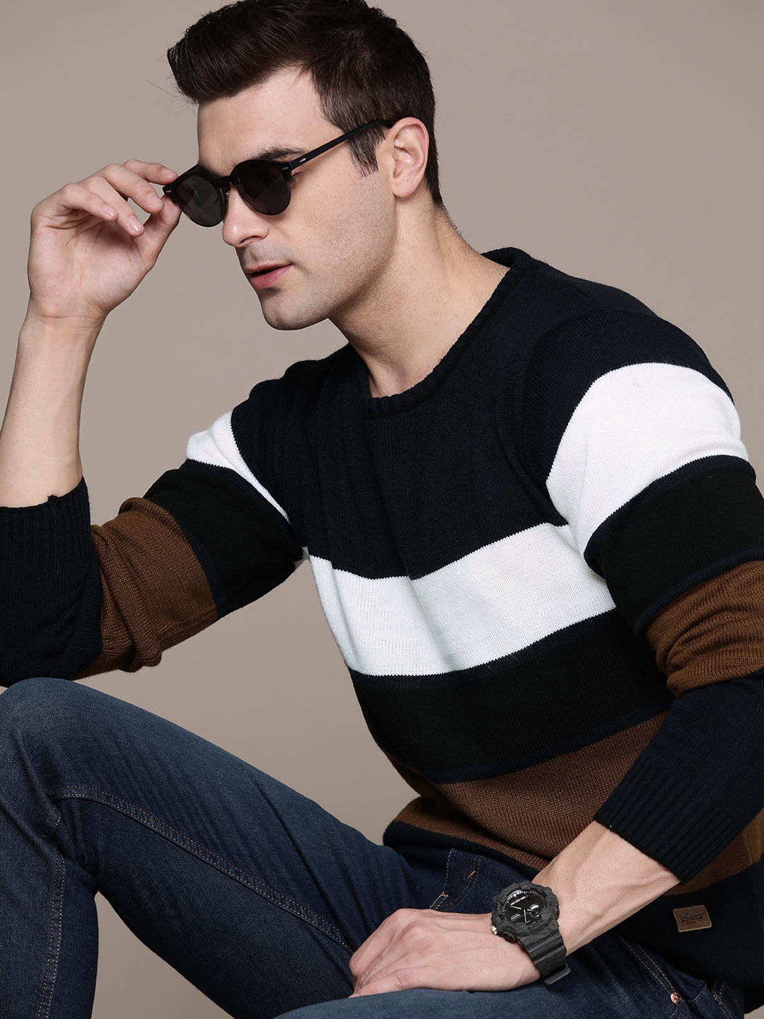 

The Roadster Lifestyle Co. Striped Acrylic Pullover, Navy blue
