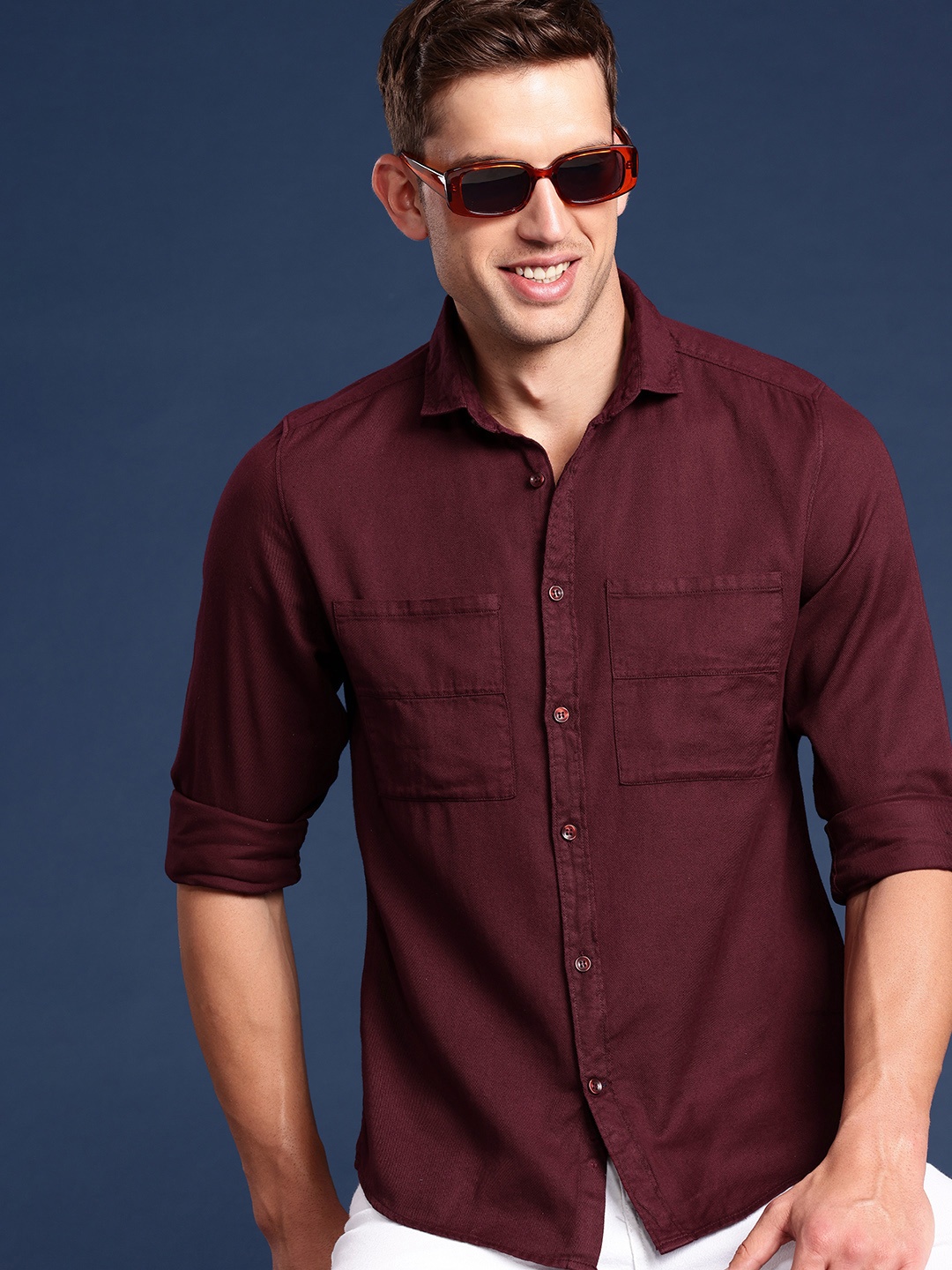

Mast & Harbour Solid Pure Cotton Casual Shirt, Maroon
