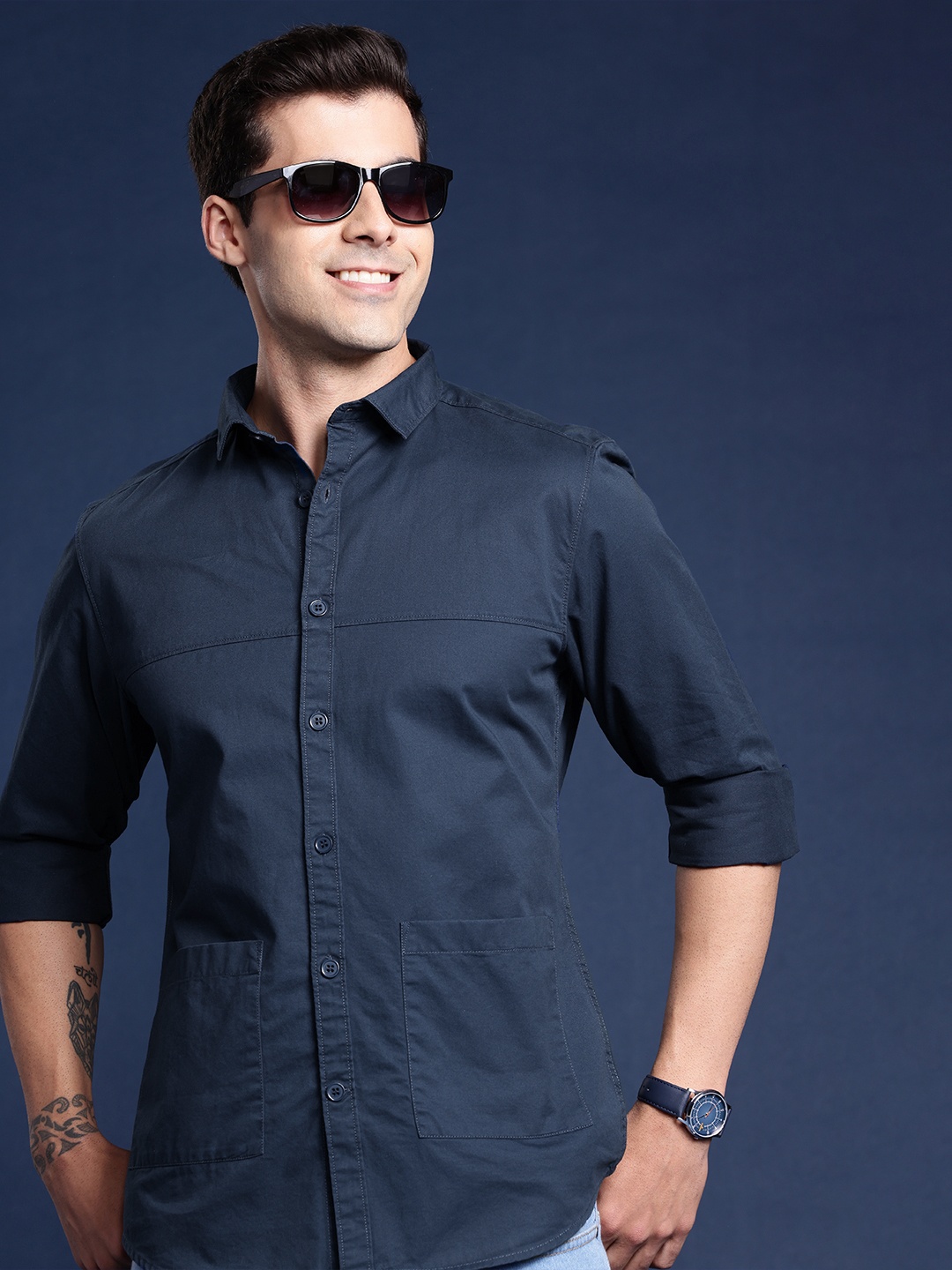 

Mast & Harbour Pure Cotton Casual Shirt, Navy blue