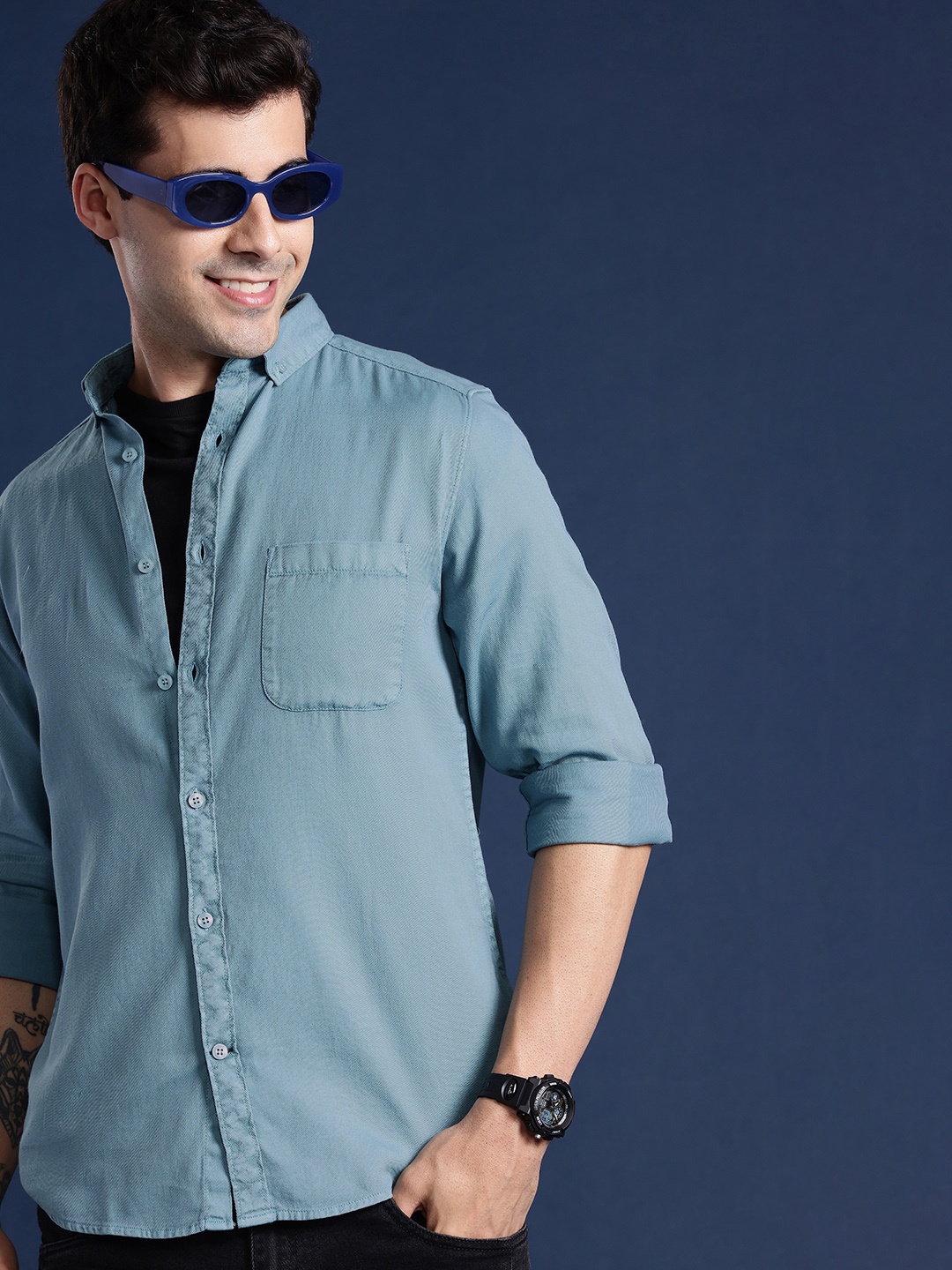 

Mast & Harbour Pure Cotton Casual Shirt, Blue