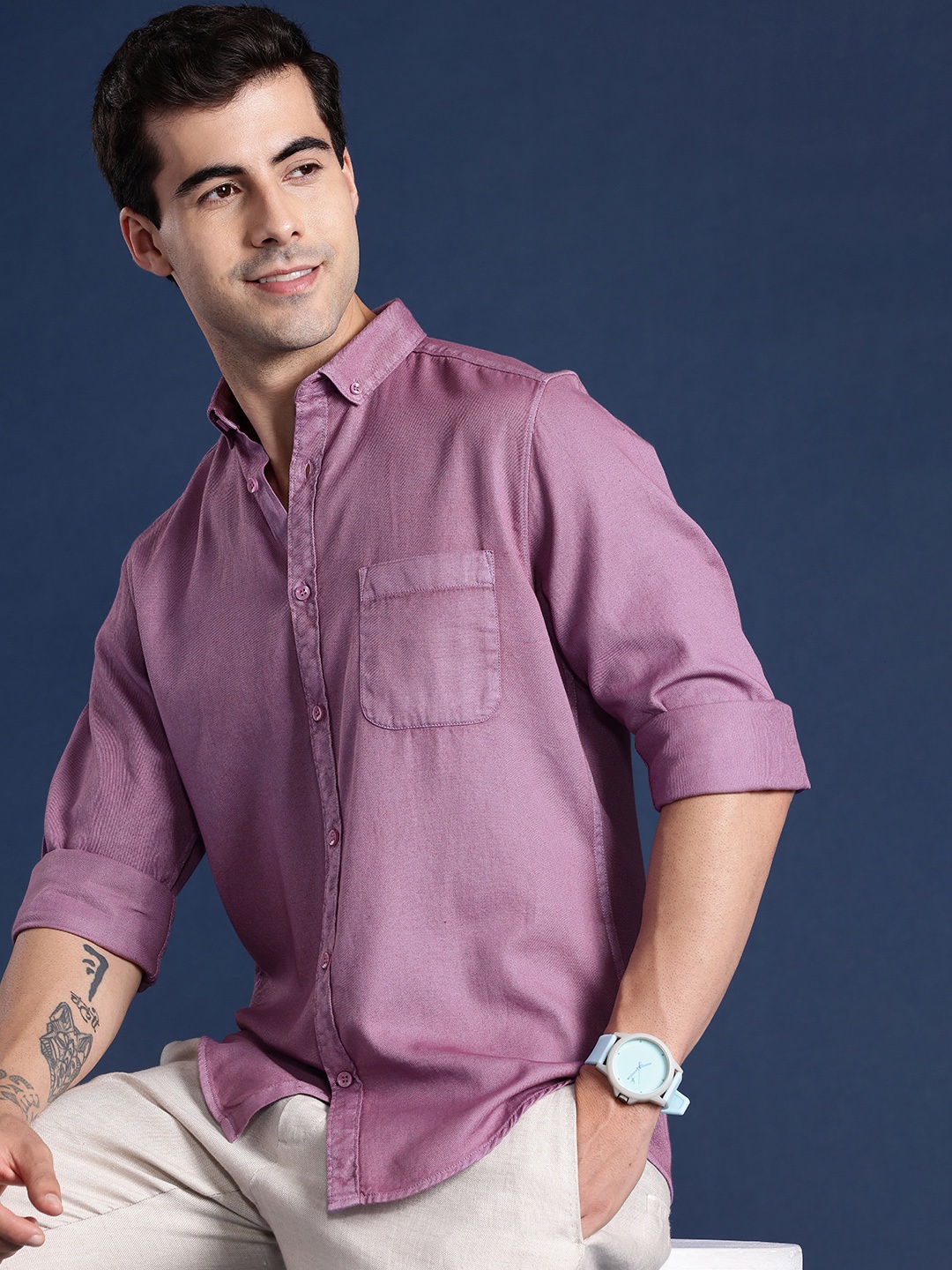 

Mast & Harbour Pure Cotton Casual Shirt, Purple