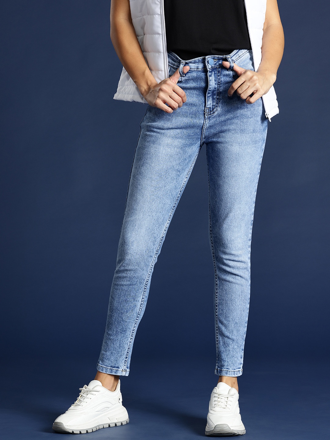 

Mast & Harbour Women Skinny Fit High-Rise Light Fade Stretchable Jeans, Blue