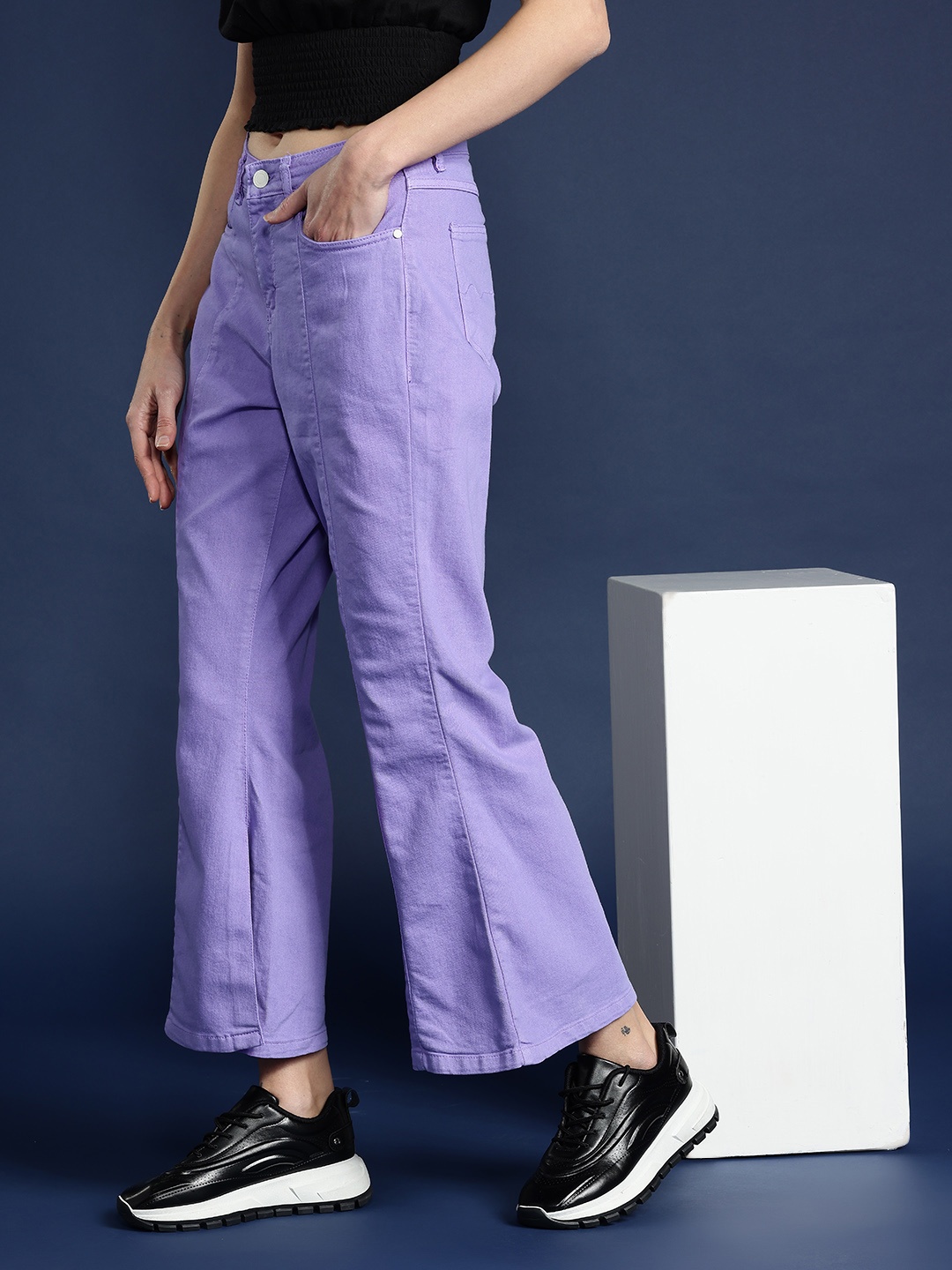 

Mast & Harbour Women Flared High-Rise Stretchable Jeans, Lavender