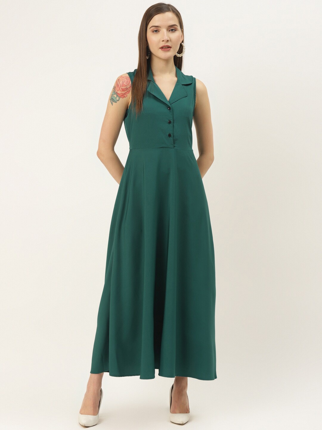 

DressBerry Green Shirt Collar Maxi A-Line Dress, Turquoise blue