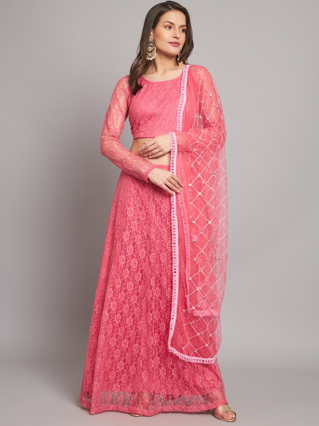 

HELLO DESIGN Embroidered Ready to Wear Lehenga & Blouse With Dupatta, Peach