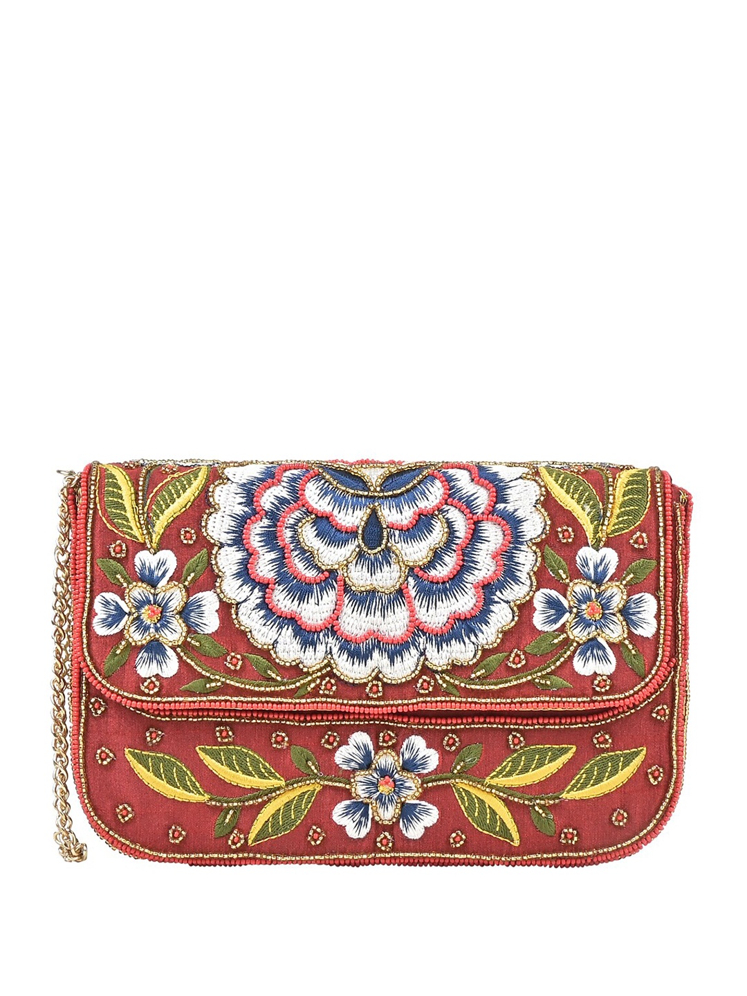 

Rocia Embellished Embroidered Box Clutch, Red