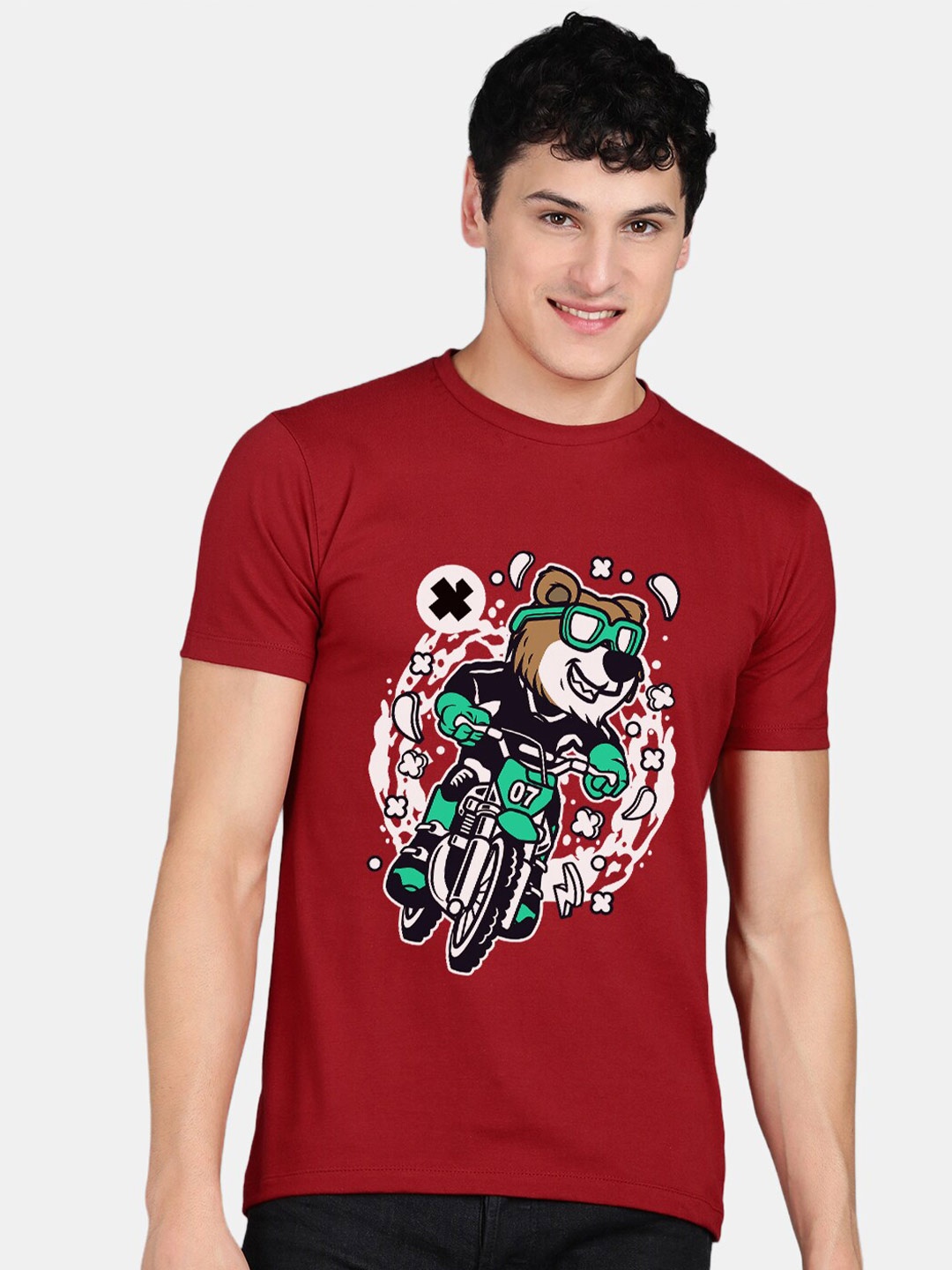 

Wyld Sprog Printed Pure Cotton T-shirt, Maroon