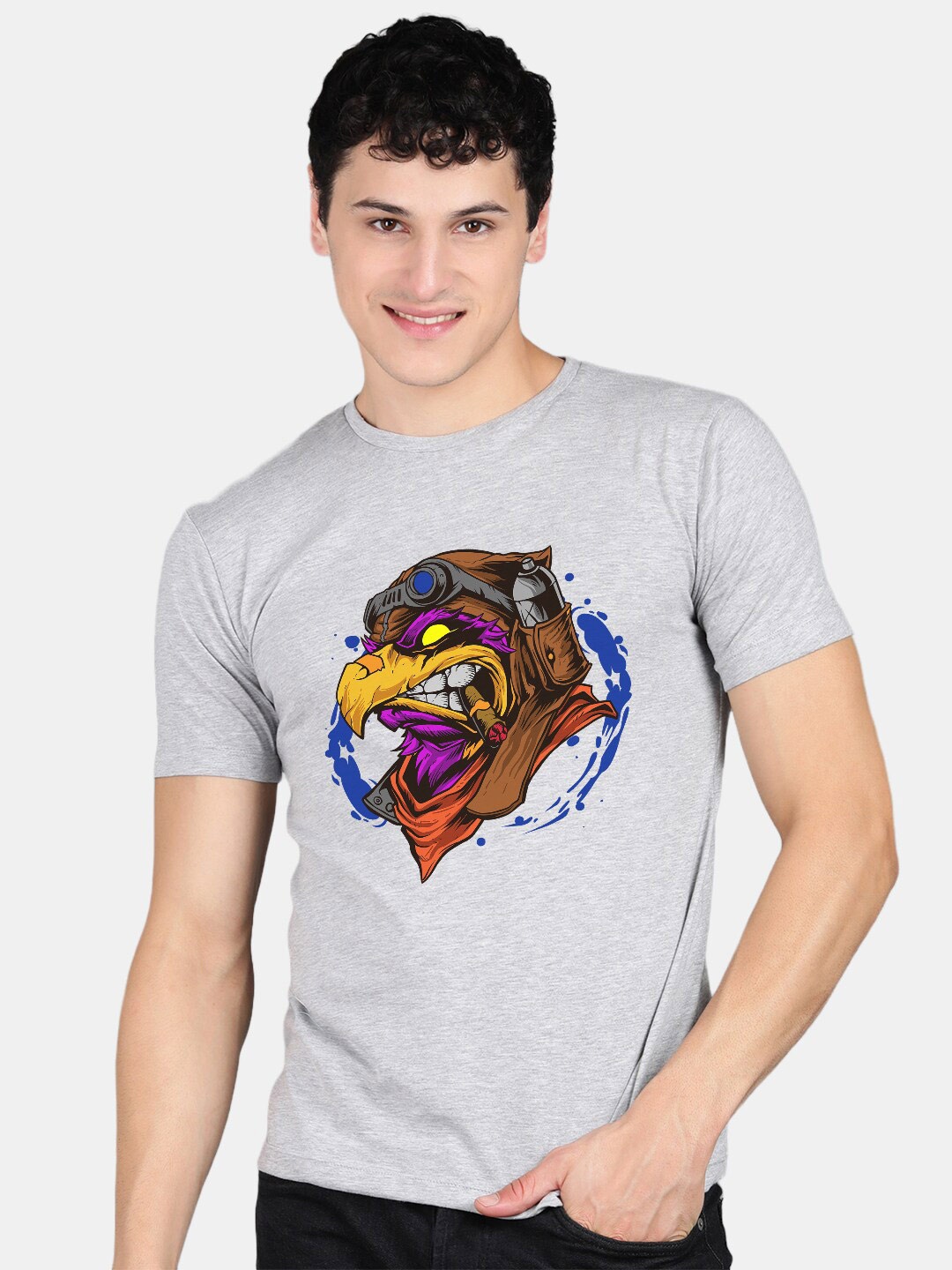 

Wyld Sprog Men Graphic Printed Pure Cotton T-shirt, Grey
