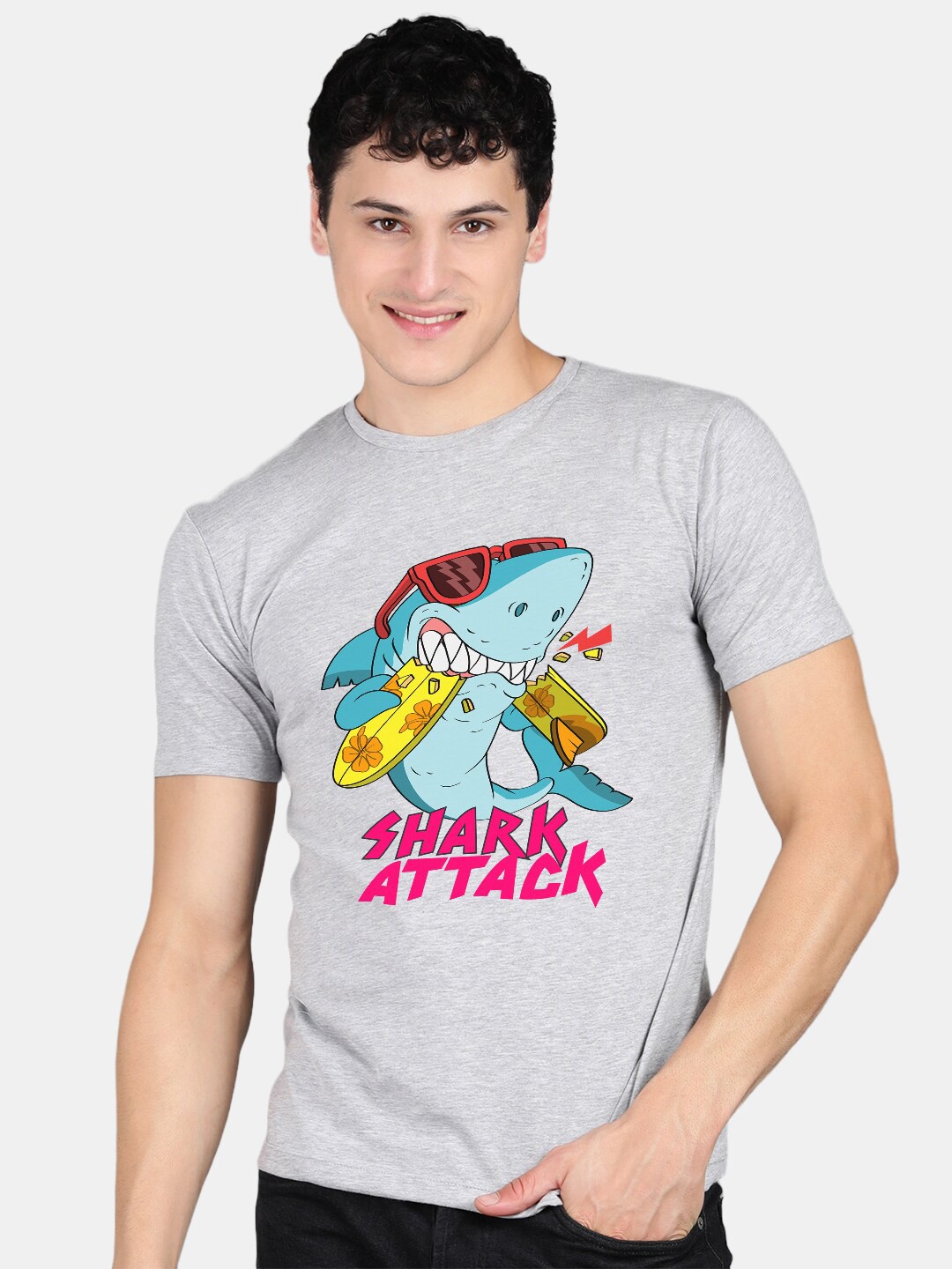 

Wyld Sprog Graphic Printed Pure Cotton T-shirt, Grey