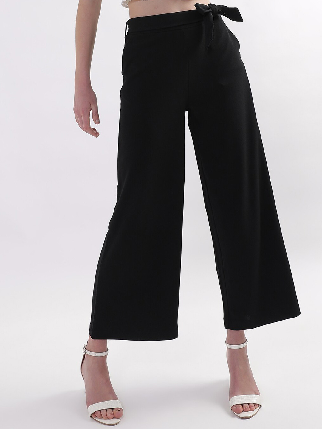 

CENTRESTAGE Women Mid-Rise Flared Parallel Trousers, Black