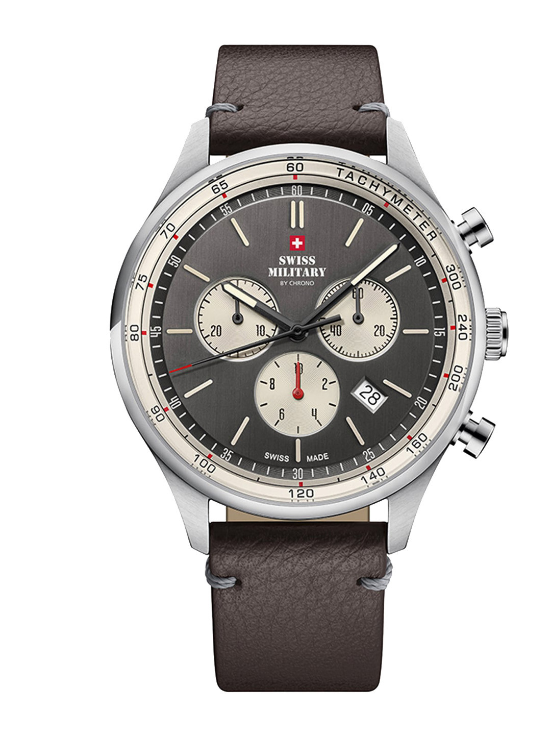 

Swiss Military by Chrono Unisex Textured Dial & Leather Straps Analogue Watch SM34081.12, Grey