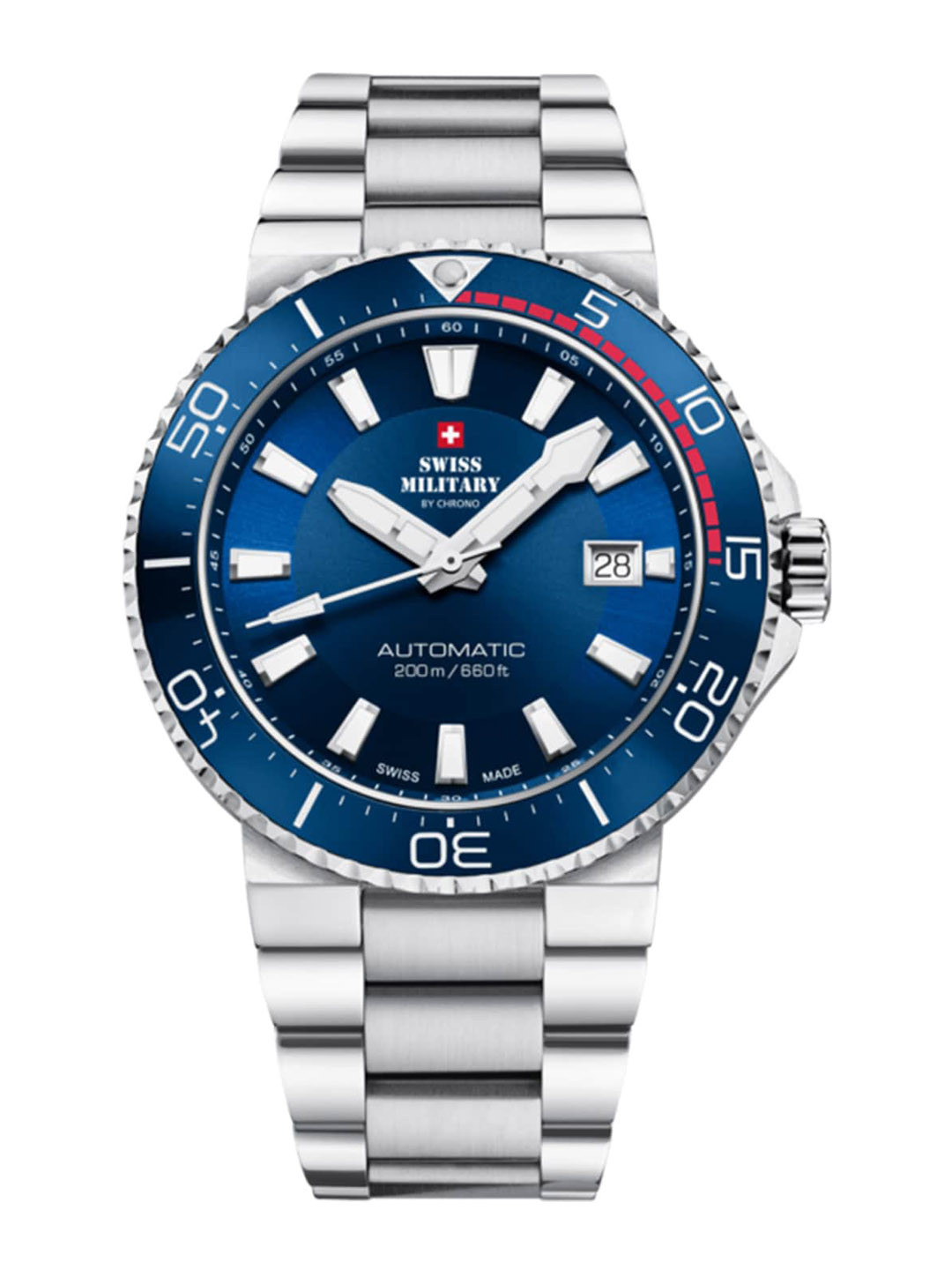 

Swiss Military by Chrono Unisex Blue Mother of Pearl Dial & Silver Toned Stainless Steel Bracelet Style Watch