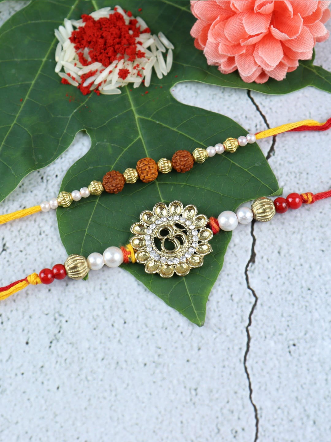 

Asthetika Men Set Of 2 Rudraksh Beaded Rakhi, Gold