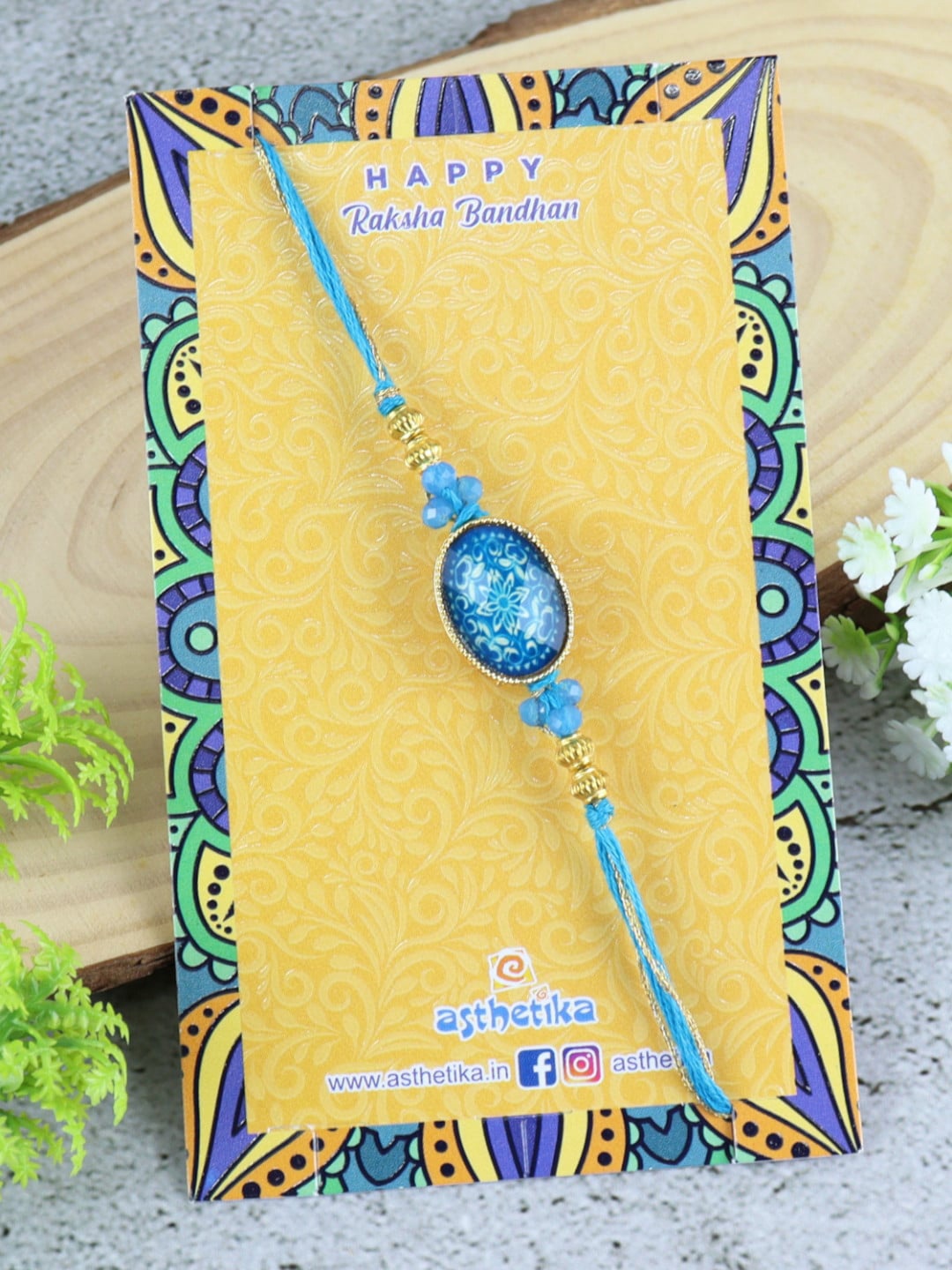 

Asthetika Men Printed Stone-studded Tassels Rakhi, Gold