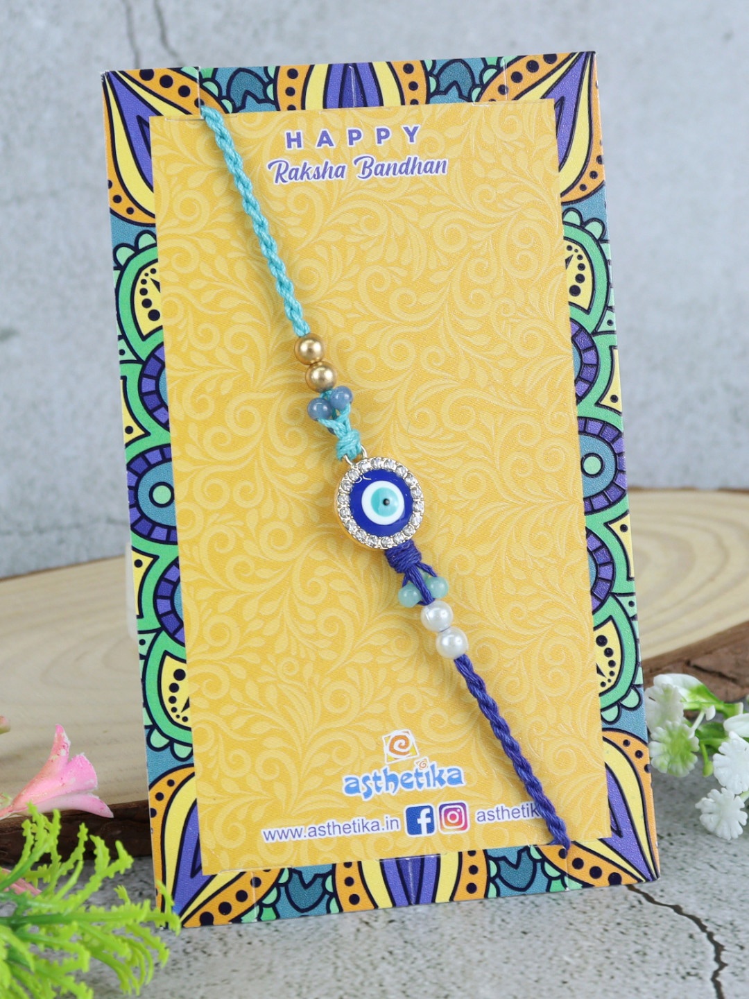 

Asthetika Stone-Studded Evil Eye Charm Rakhi, Gold