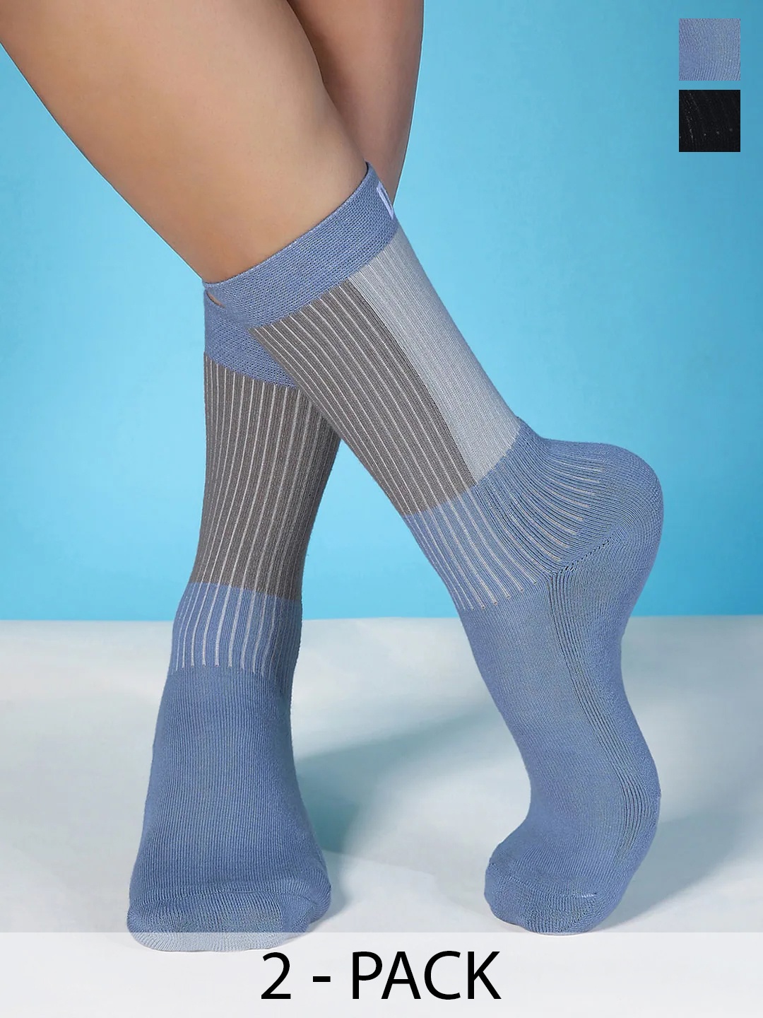 

DAMENSCH Men Pack of 2 Colourblocked Calf-Length Socks, Blue