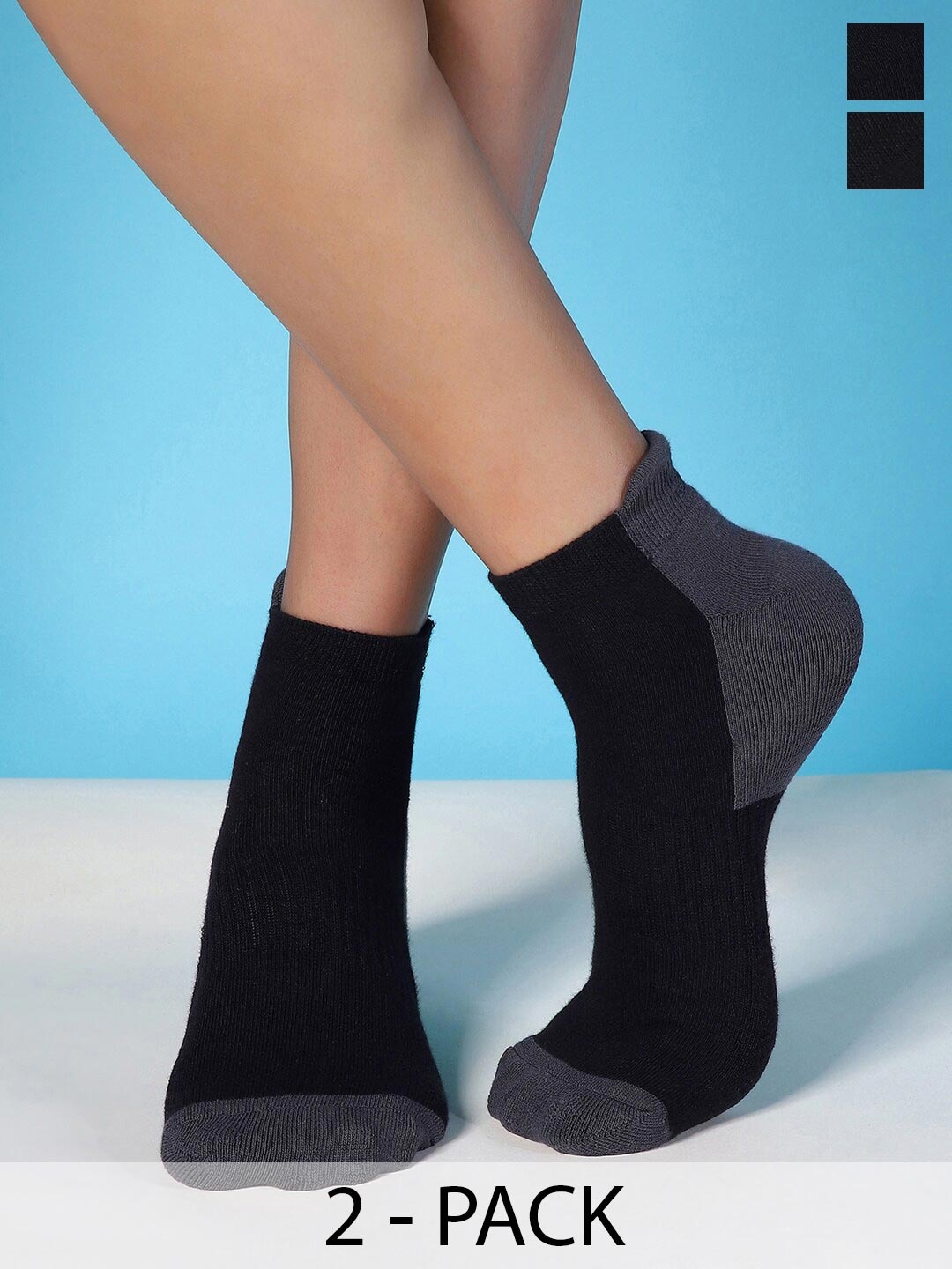 

DAMENSCH Pack Of 2 Colourblocked Sole Mint Below Ankle Terry Socks, Black