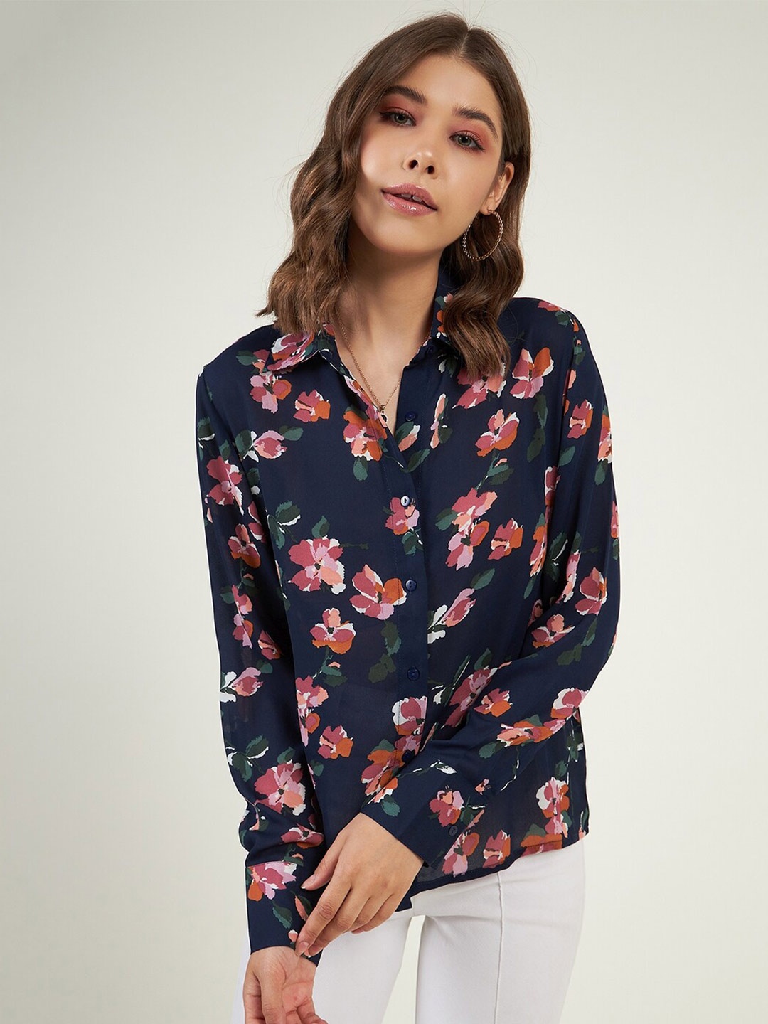 

JUNE & HARRY Relaxed Floral Printed Casual Shirt, Navy blue
