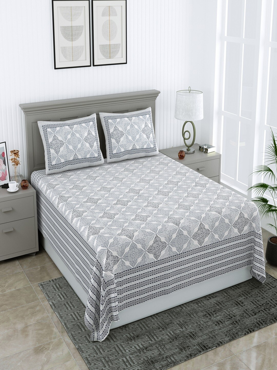 

Bombay Spreads Grey Ethnic Motifs Pure Cotton 220 TC King Bedsheet with 2 Pillow Covers