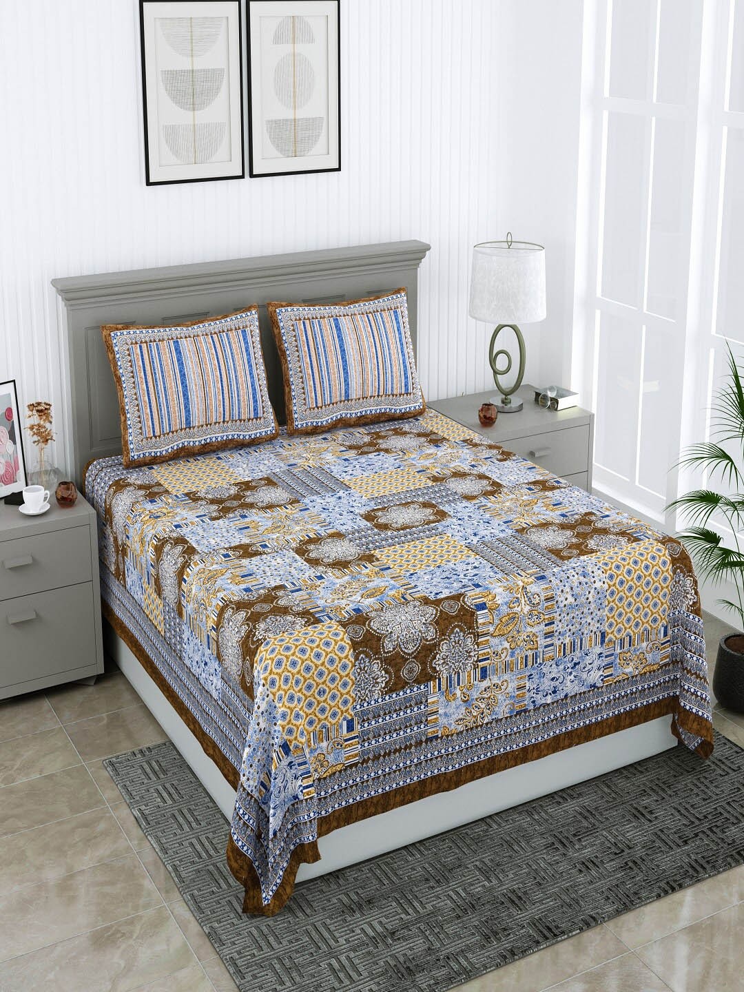 

Bombay Spreads Brown Ethnic Motifs Pure Cotton 220 TC King Bedsheet with 2 Pillow Covers
